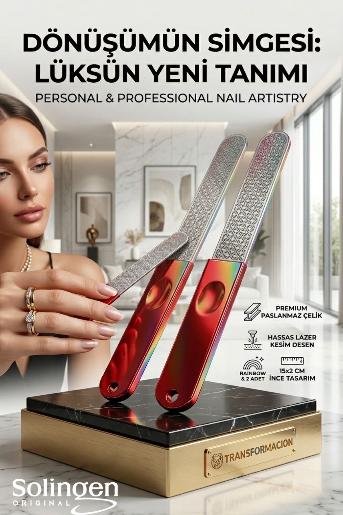 2'li Lazer Kesim Çelik Törpü - Ömürlük Manikür Sanatı Soligen Professional 723060