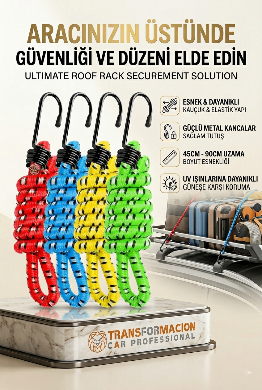 Kancalı Bagaj Lastiği - Bagaj Lastiği Esnek Paslanmaz Kancalı 2 Kancalı 4 lü PAKET 723031