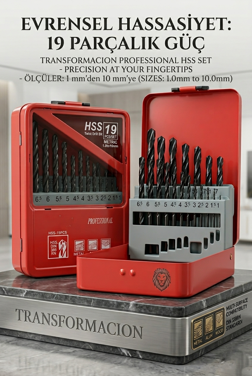 19 Parça 1 - 10mm Alüminyum Metal Ağaç HSS Uçlu DIN 338RN Matkap Ucu Seti  723033
