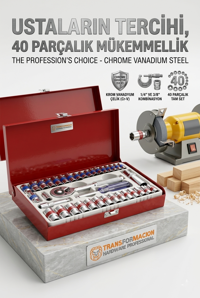 W.GERMANY 40 Parça Lokma Seti 1/4-3/8 | Cr-V, Metal Çantalı Cırcır 723066