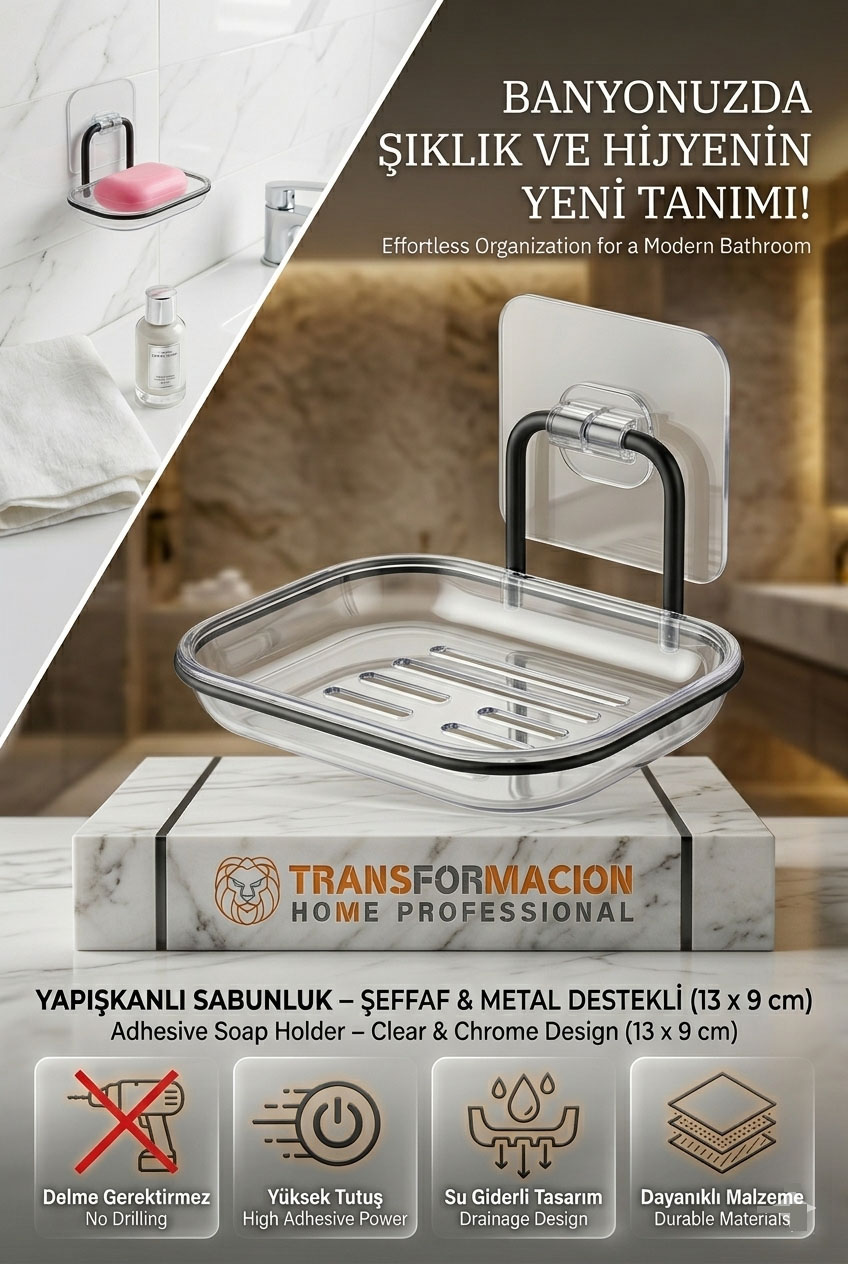 Yapışkanlı Sabunluk – Su Giderli, Katı Sabun Kutusu, 13 x 9 cm 723054