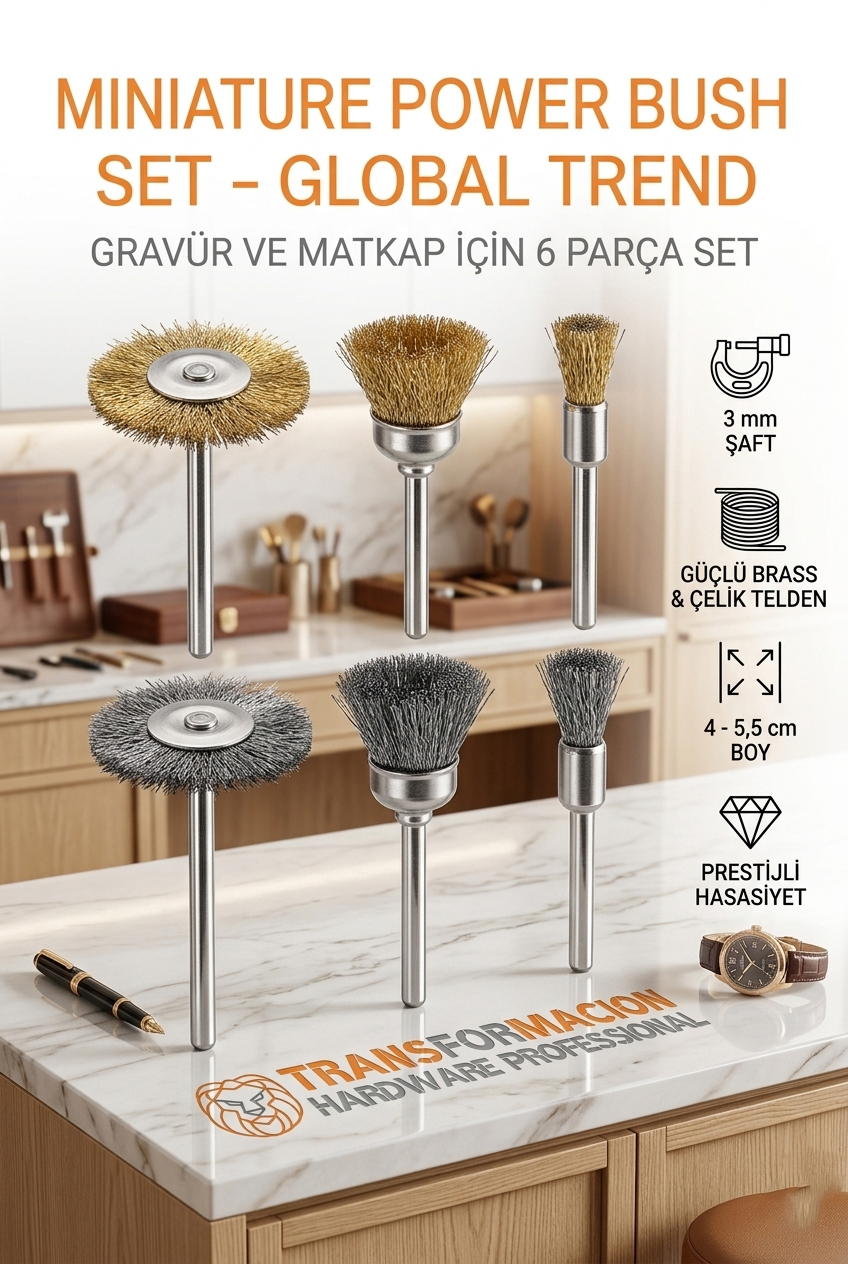 Masterworks 6 Parça Gravür Tel Fırça Seti | 3mm Şaft, Pirinç & Çelik 723013