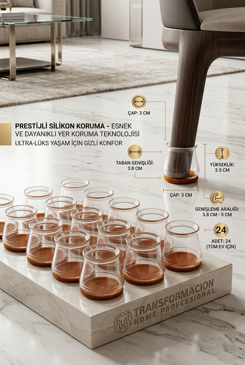  Silent Keçe Tabanlı Şeffaf Sandalye Ayak Koruyucu 24'lü Set 723001