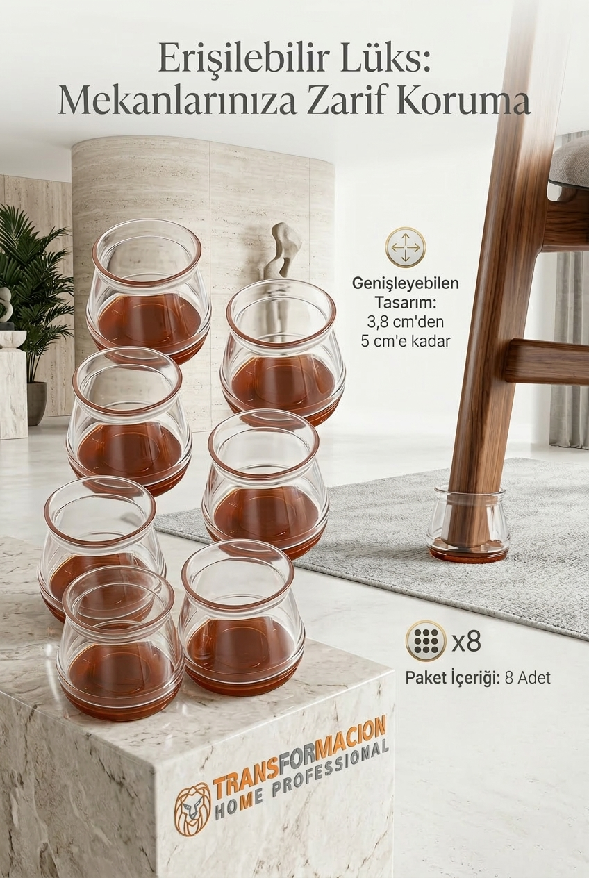  Silent Keçe Tabanlı Şeffaf Sandalye Ayak Koruyucu 8'li Set 723000