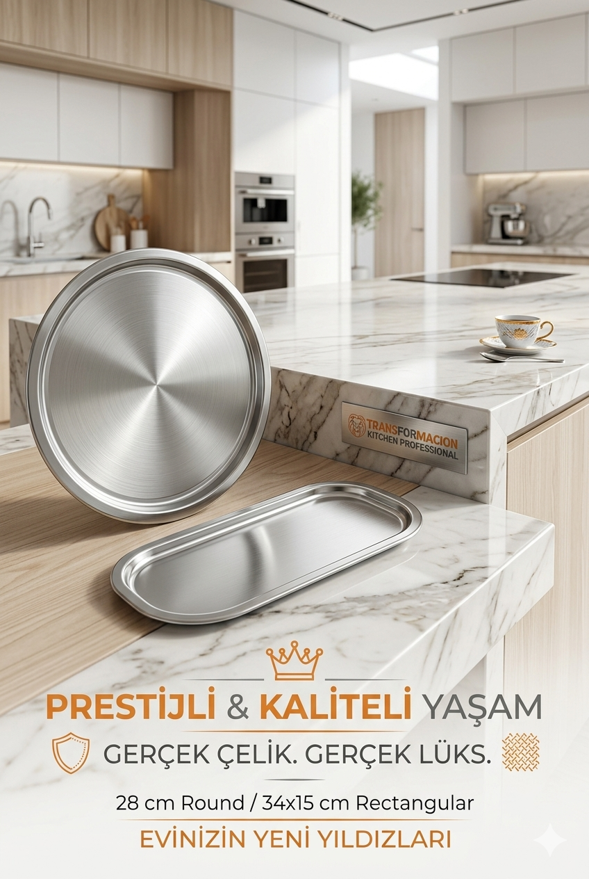 Masterpiece Çelik Tepsi Seti – Yuvarlak 28 cm & Dikdörtgen 34x15 cm 722992