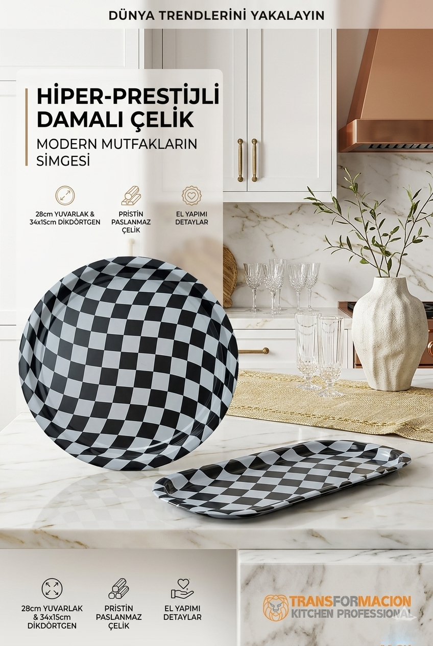 Masterpiece Çelik Tepsi Seti – Yuvarlak 28 cm & Dikdörtgen 34x15 cm 722989