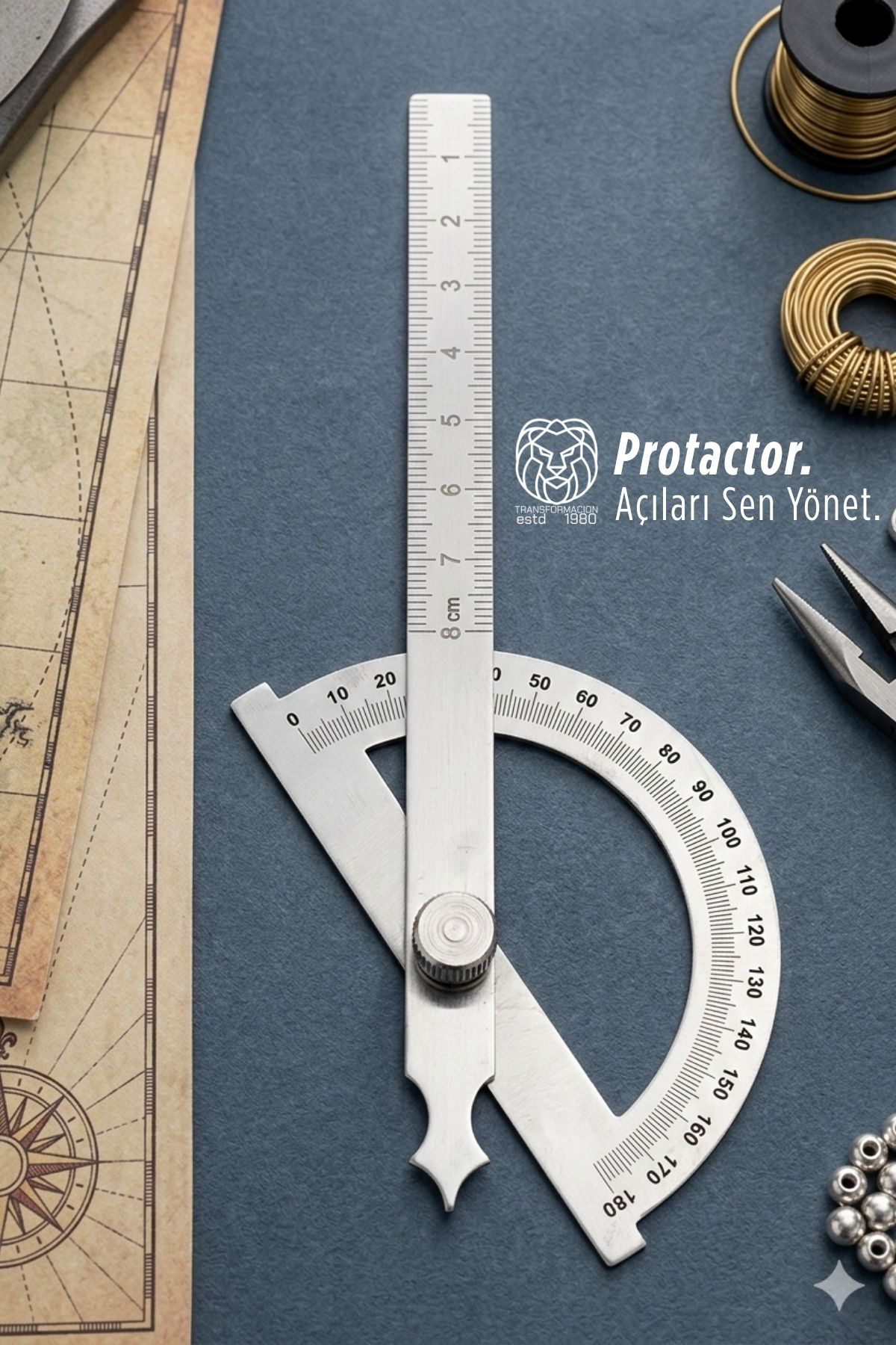 180 Derece Ayarlı Paslanmaz Çelik Açı Ölçer - Profesyonel İletki ve Hassas D Gönye  722930
