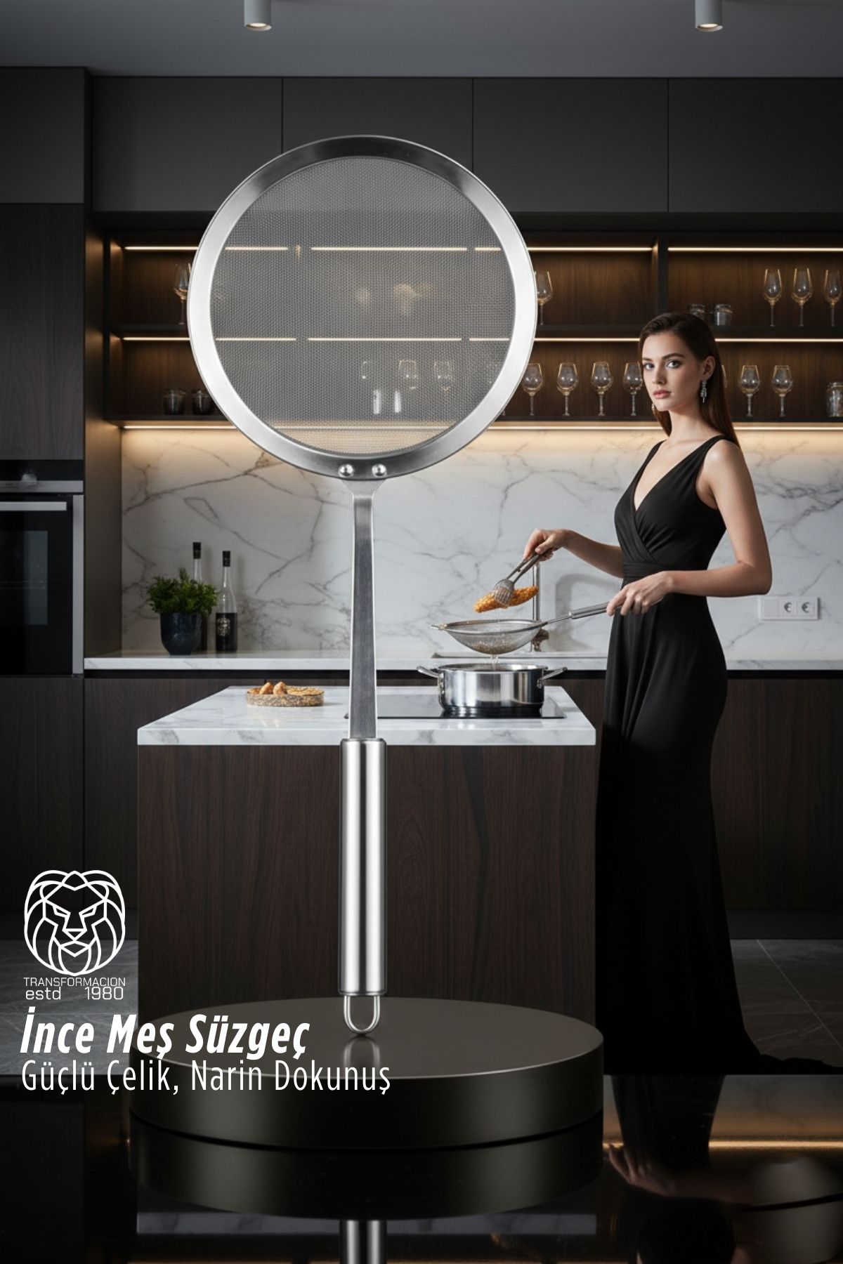 Giulia Serie  Lüks İnce Meş Süzgeç - 34 cm Profesyonel Mutfak İmzası 304 Paslanmaz Çelik 722909