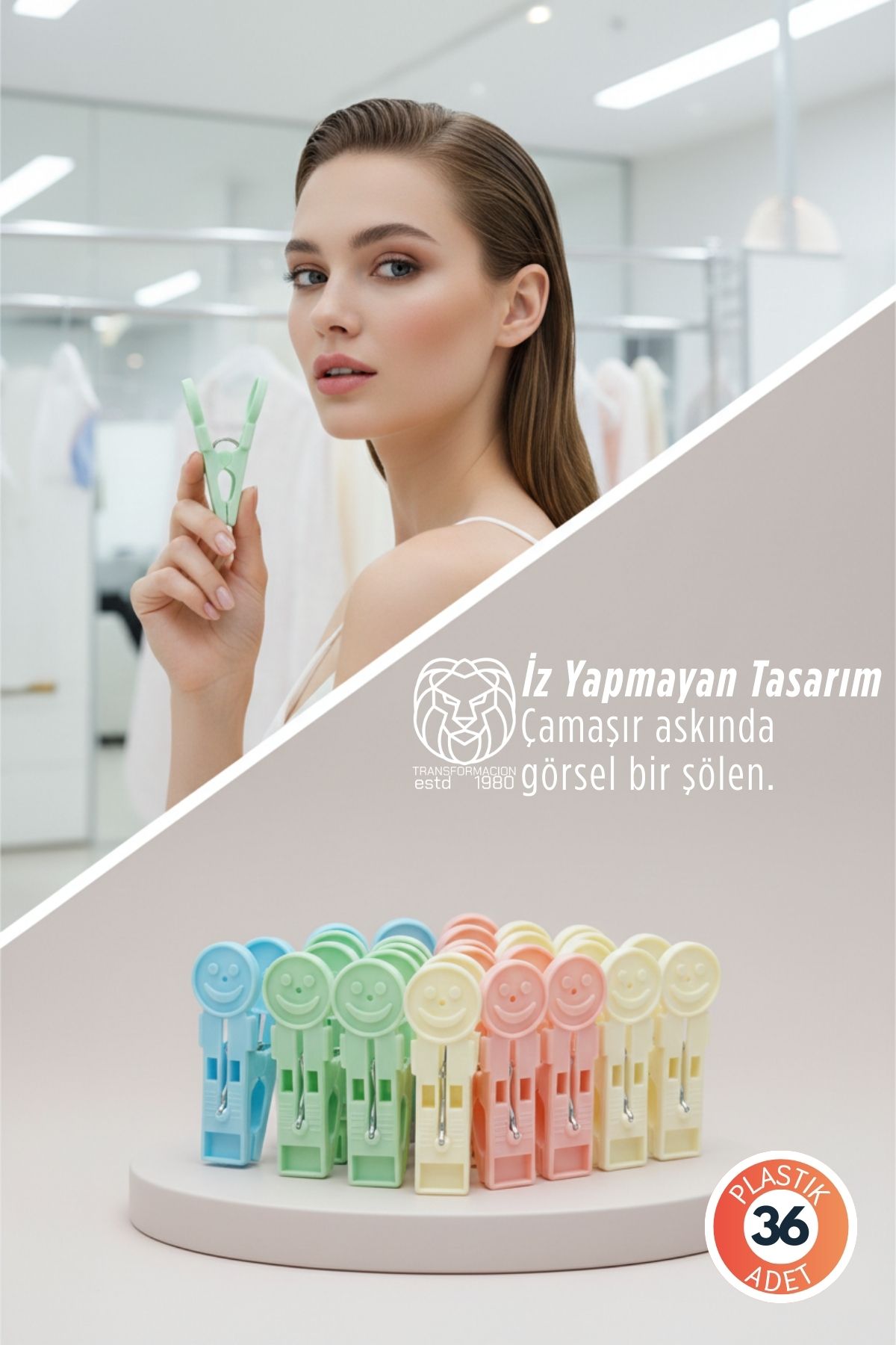 Yuliya Serisi İz Bırakmaz Emoji  Premium Renkli Çamaşır Mandalı 36'lı 722863