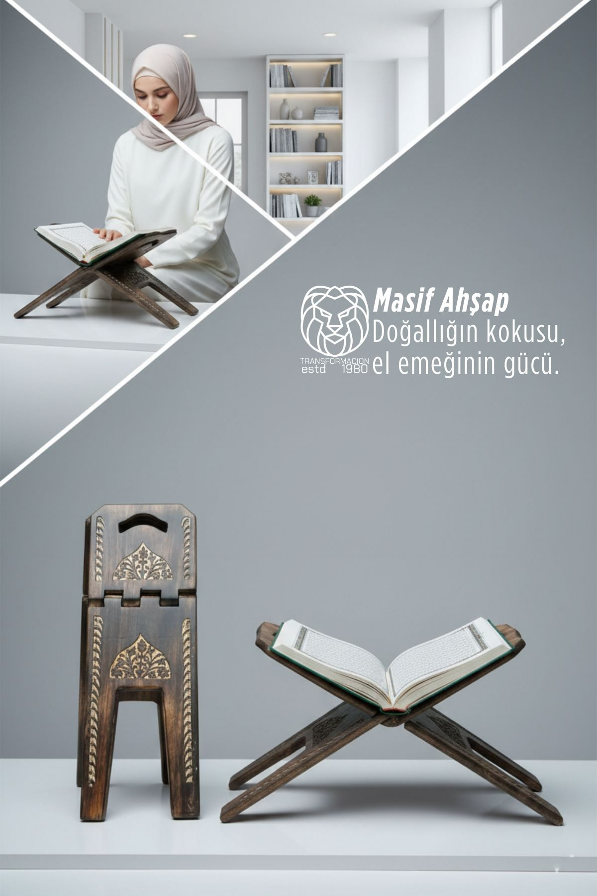 Masif Ahşap El Oyması Lüks Rahle - Selçuklu Motifli 722873