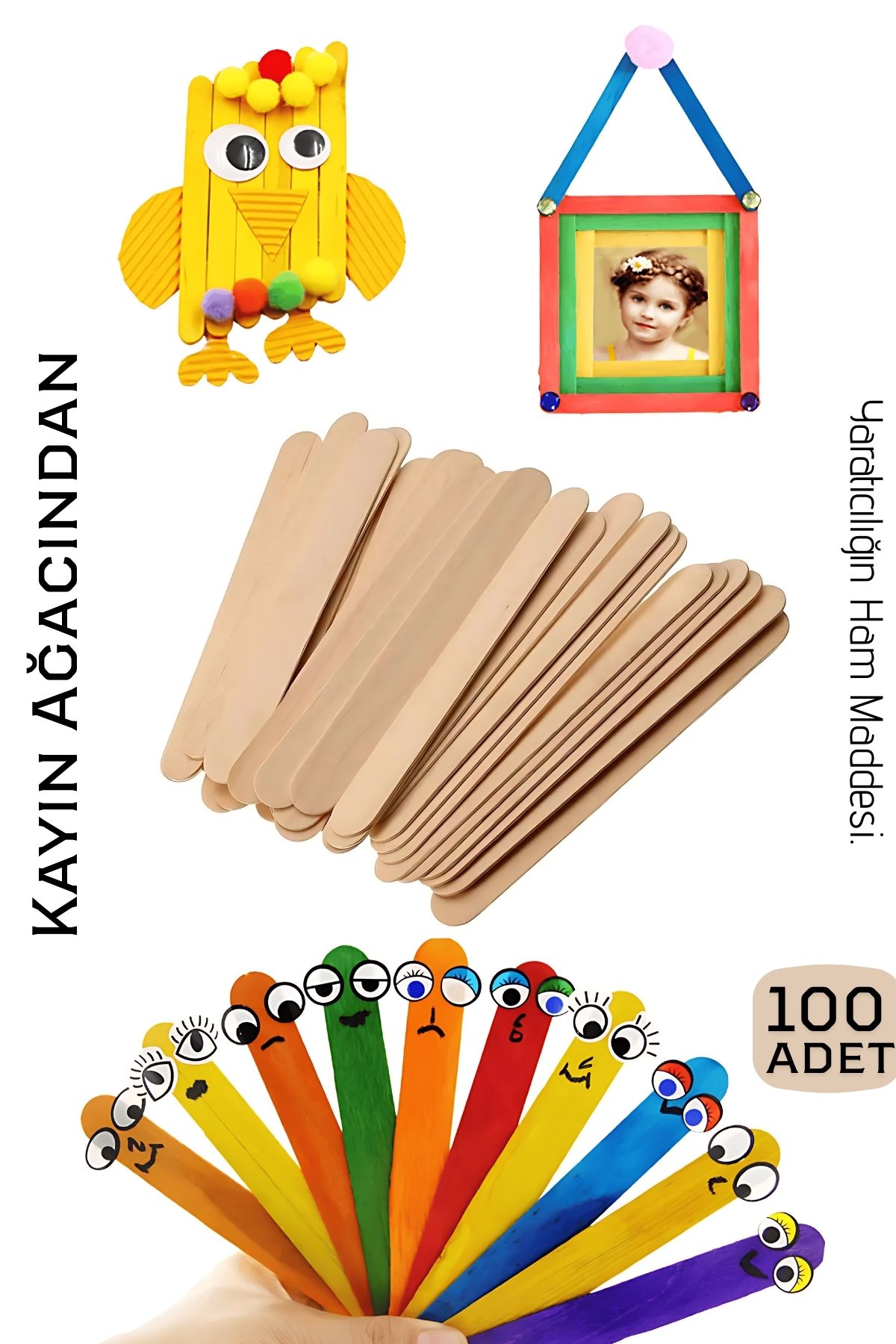 Steril Ahşap Boyanabilir Oyun Çubukları 100 Adet  Pürüzsüz Dokulu  Dayanıklı 14 cm 722592