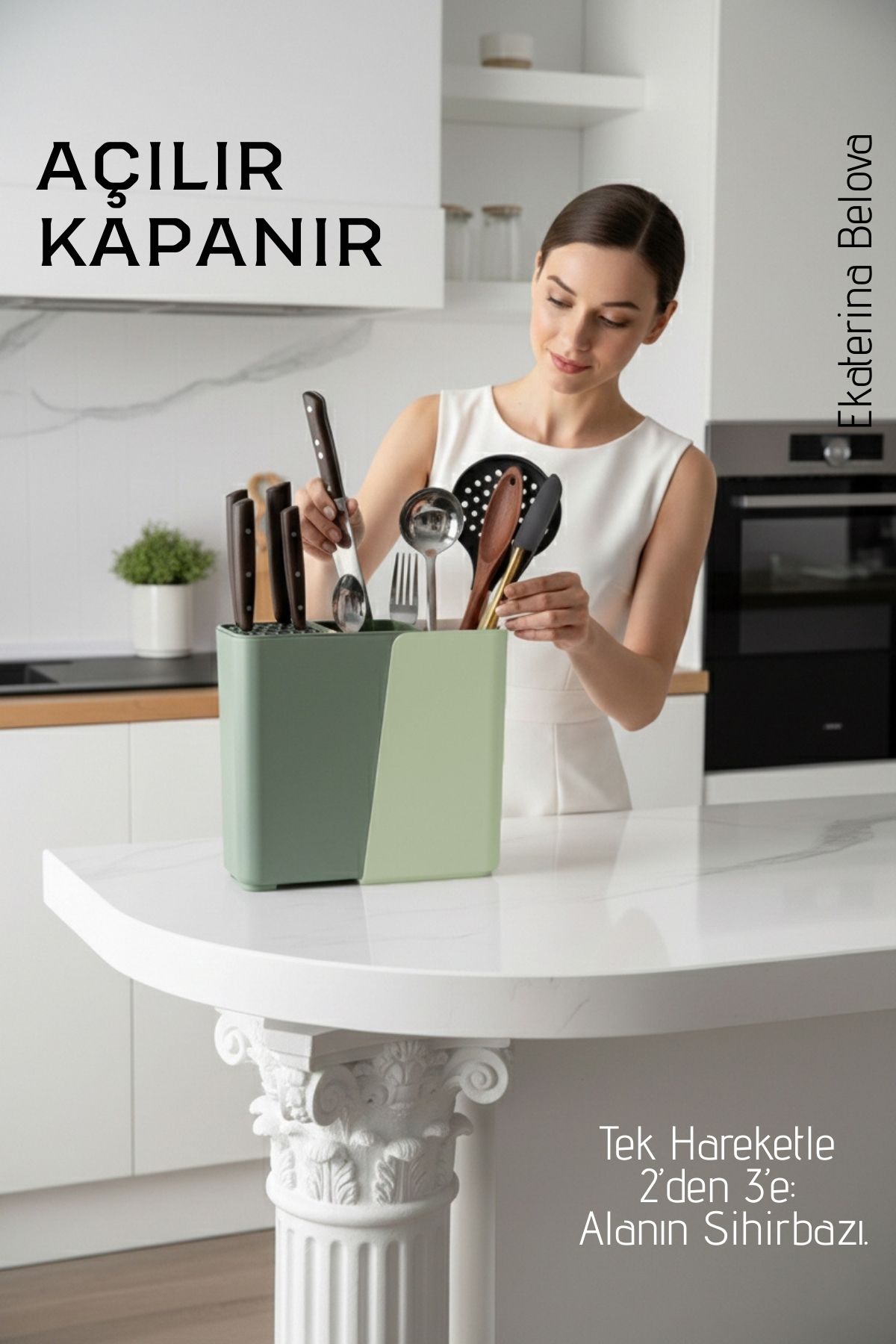 Akıllı Sürgülü Bıçaklık ve Kaşıklık Organizeri - Ayarlanabilir Tezgah Üstü Mutfak Düzenleyici 722572