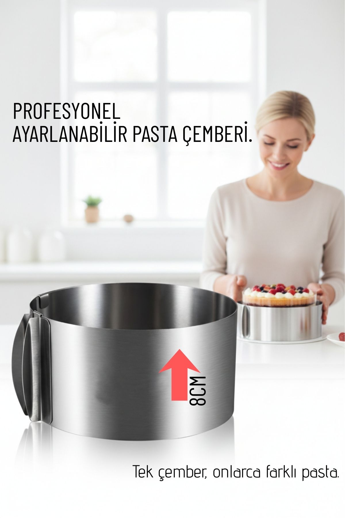 Ayarlanabilir Pasta Çemberi Paslanmaz Çelik Kek Kalıbı 16-30 cm - Profesyonel Pasta Kalıbı 722561