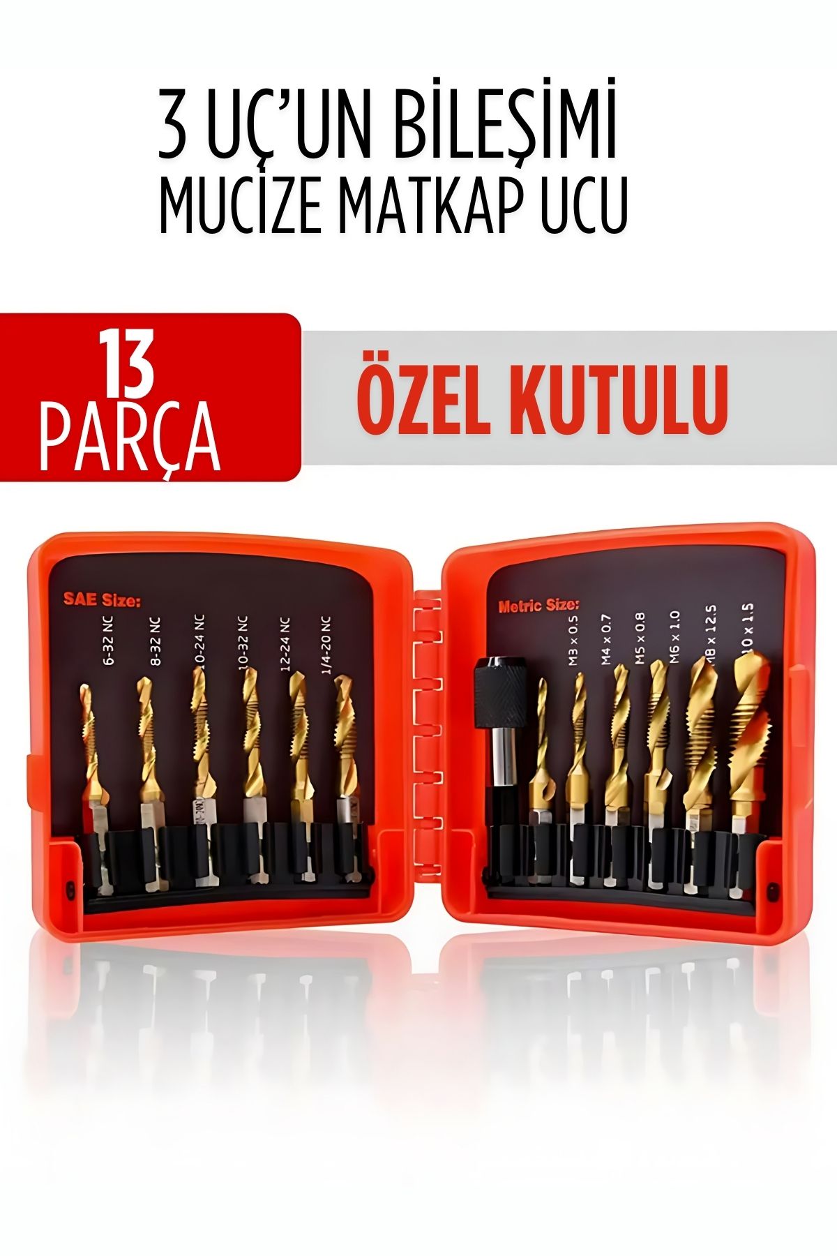 Mucize HSS 13'lü Kombinasyon Matkap Ucu Seti – Delme, Havşa, Diş Açma Tek Adımda 722474
