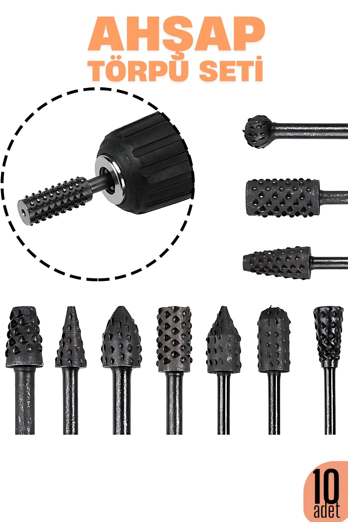 Ahşap Oyma Törpü Seti – 10'lu Matkap Ucuna Şekillendirme Takımı 722469