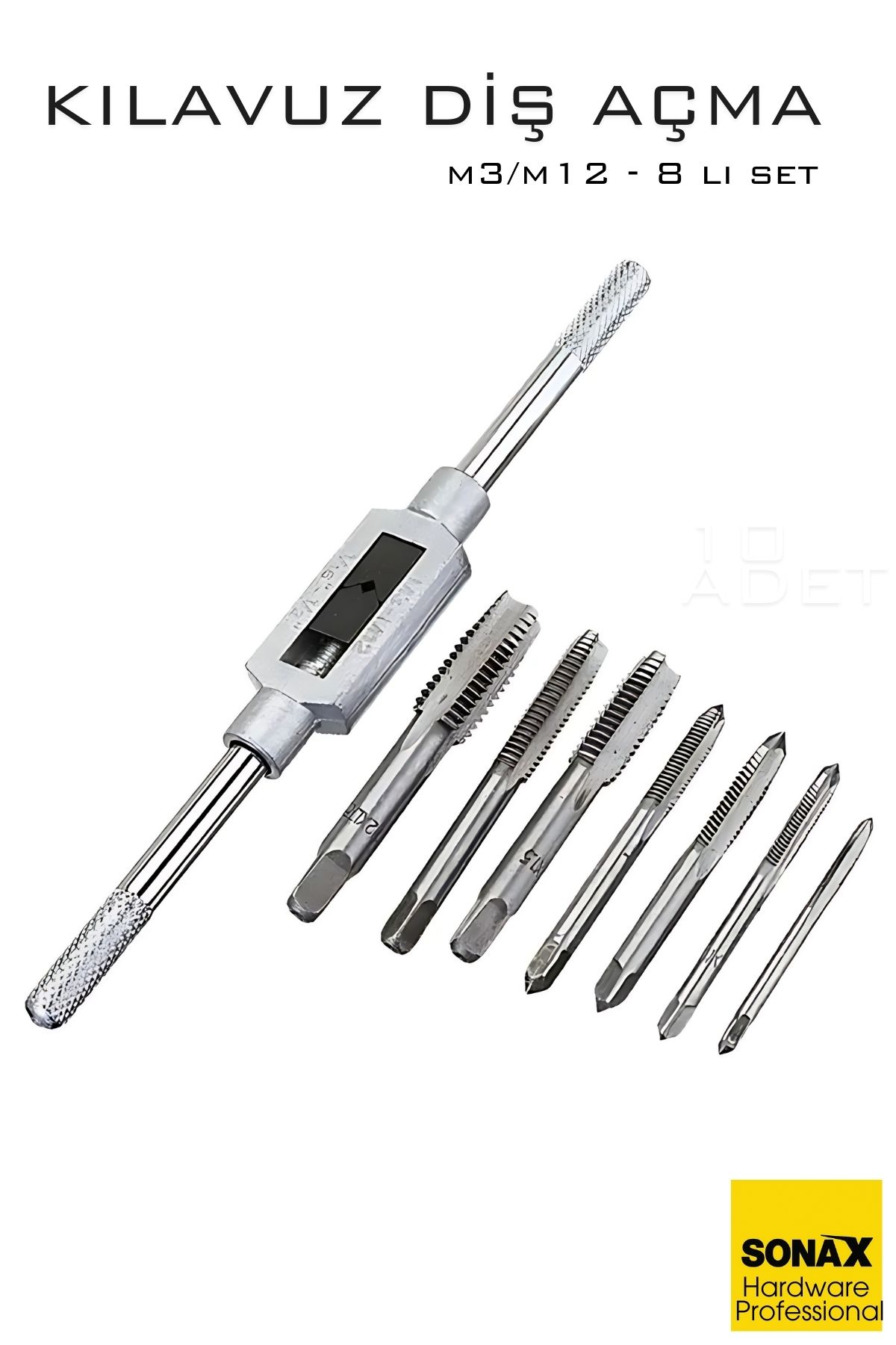 8 li Diş Açma Kılavuz Seti –Endüstriyel Çelik, M3-M12 Arası Dişli Matkap Ucu 722464