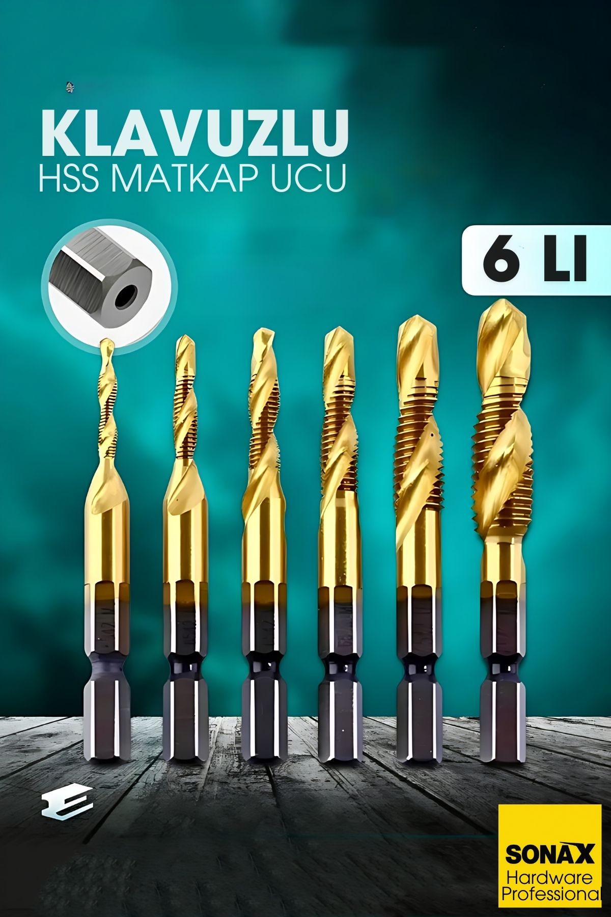 Kılavuzlu HSS Matkap Ucu 6'lı SET M3-M10 Titanyum Kaplamalı 722456