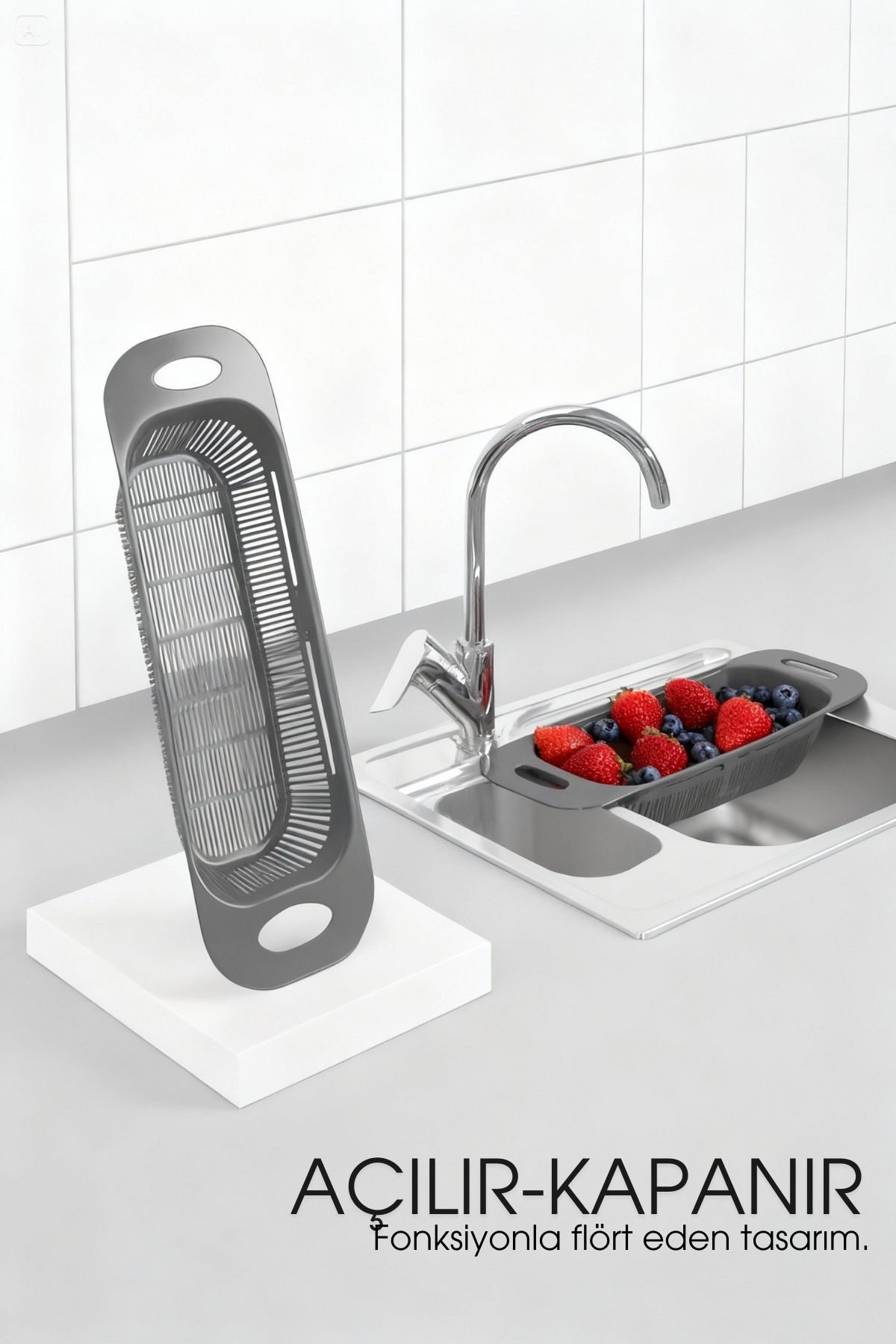 Ayarlanabilir Sürgülü Lavabo Süzgeci – Mutfak için Pratik ve Şık Tasarım GRİ 722439