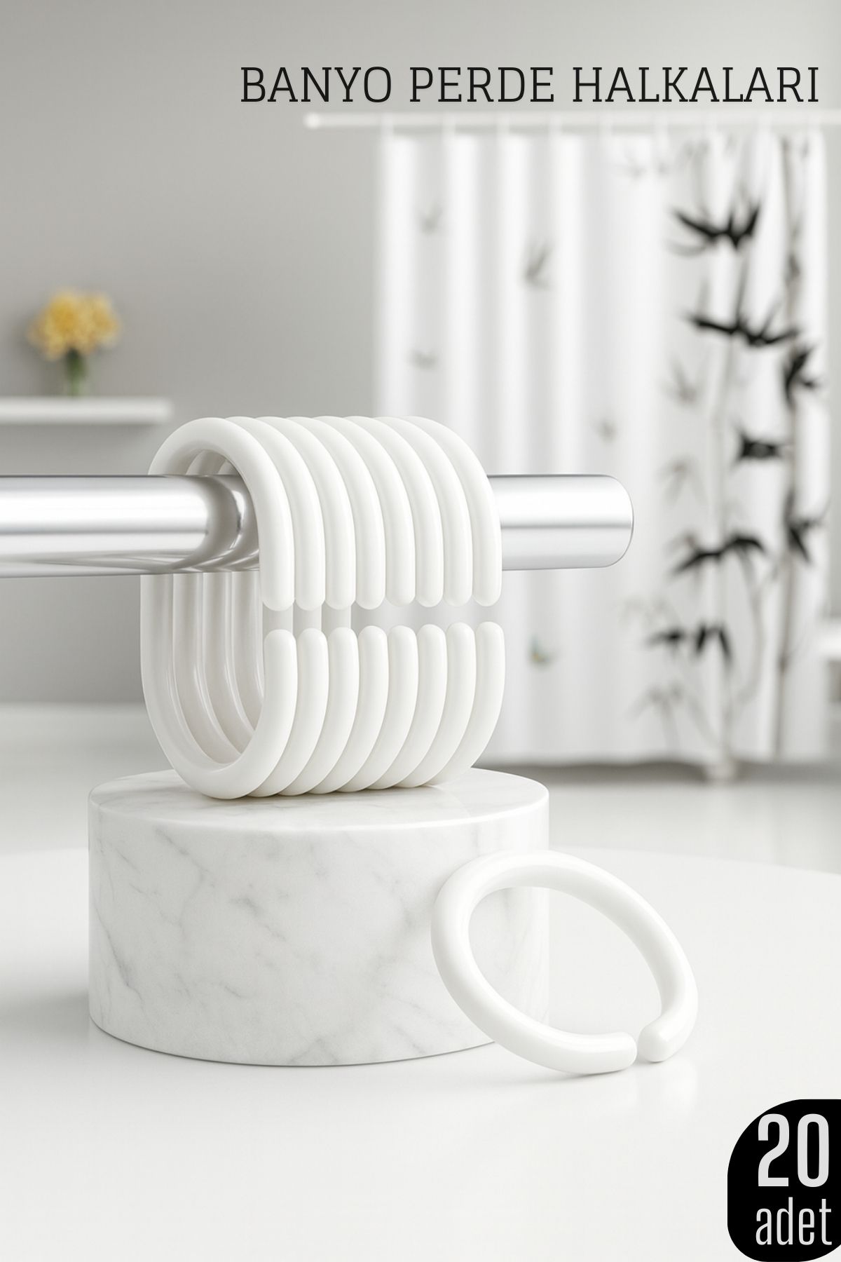 Banyo Perde Halkası 20'li Set – Dayanıklı, Kolay Takılan, Şık Tasarım 718033