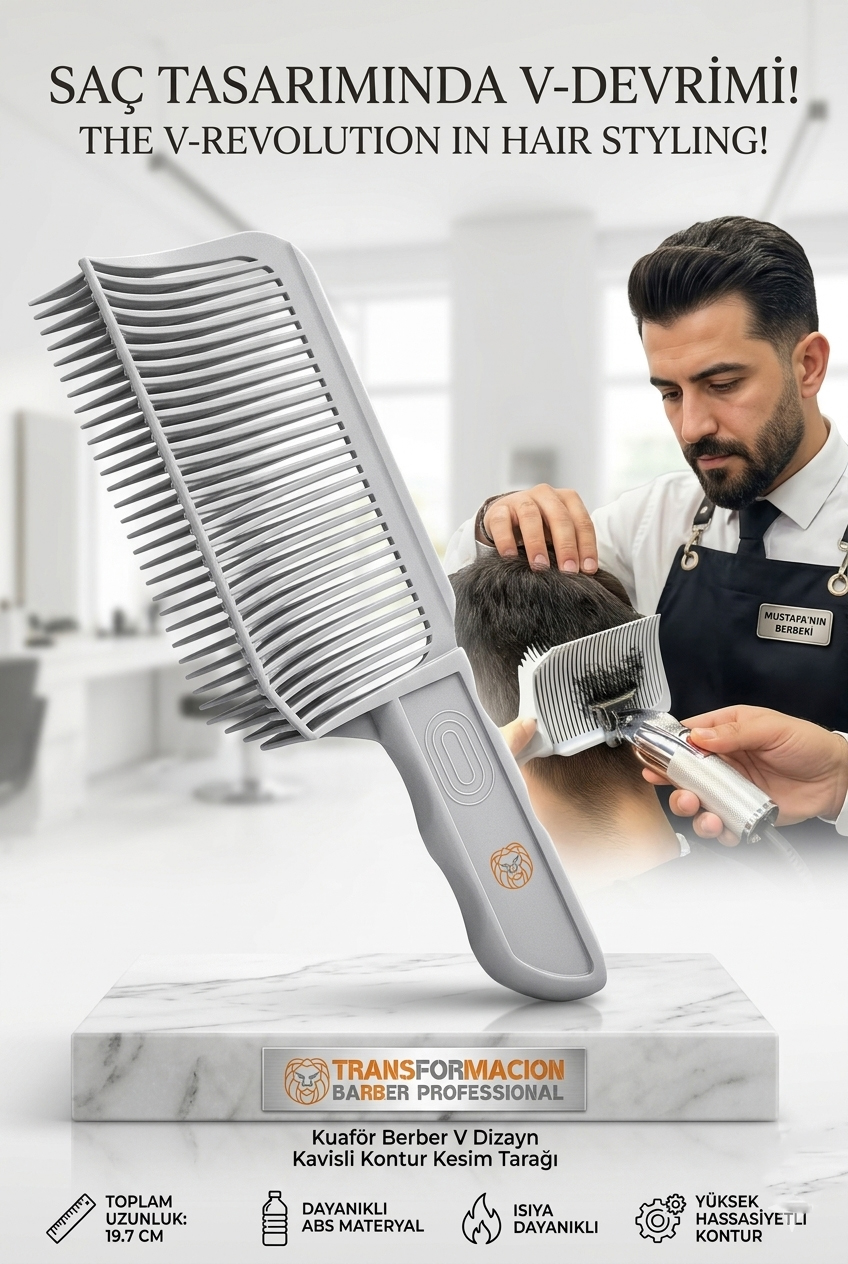Kuaför Berber V Dizayn Kavisli Kontur Kesim Tarağı 721919