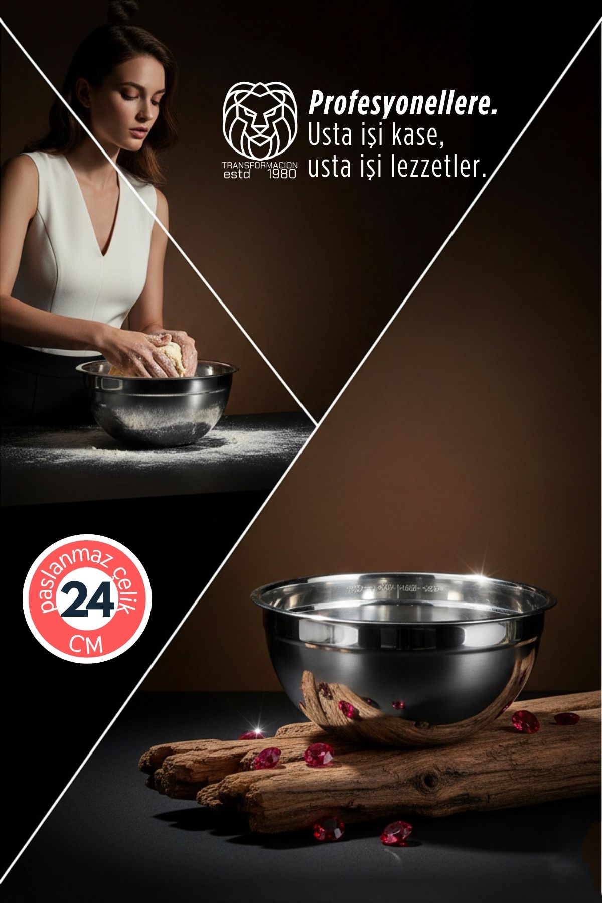 Inox Ölçekli Derin Kase  - 24 Cm 2 Litre Karıştırma Kabı Profesyonel 304 Paslanmaz Çelik 721842