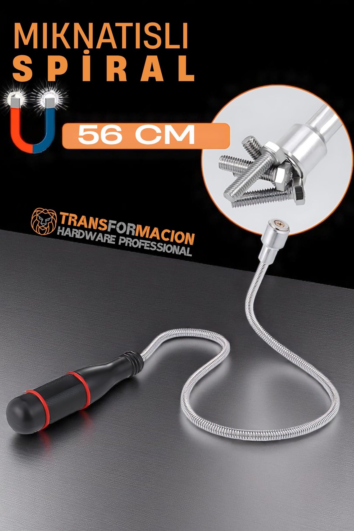 Esnek Manyetik Toplama Aracı - Mıknatıslı Spiralli Çubuk Metal Vida Civata Somun Arama Çubuğu 721781