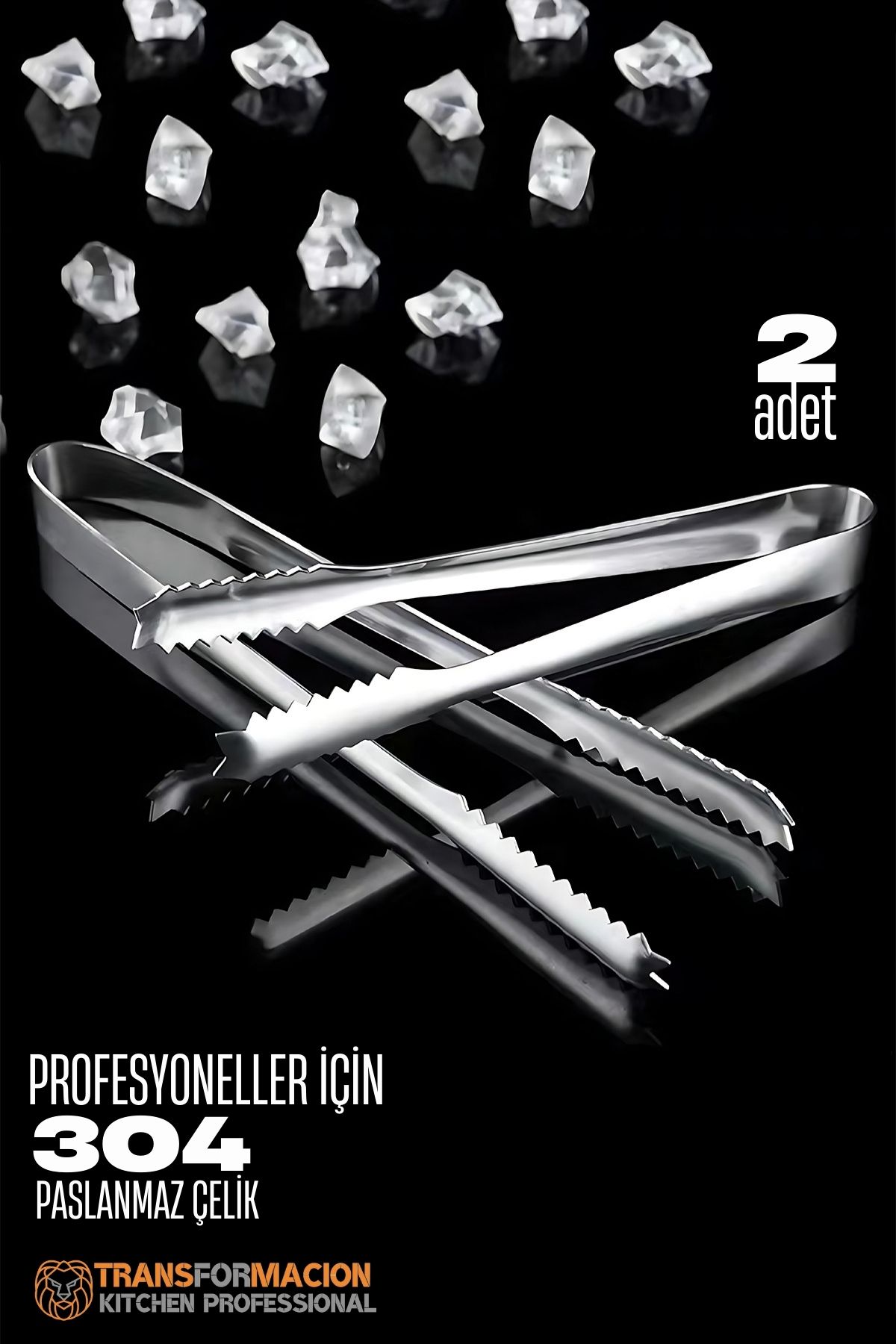 Buz Maşası - Şeker Limon Maşası Kokteyl Servis Maşası 2li PAKET 304 Paslanmaz Çelik 721752