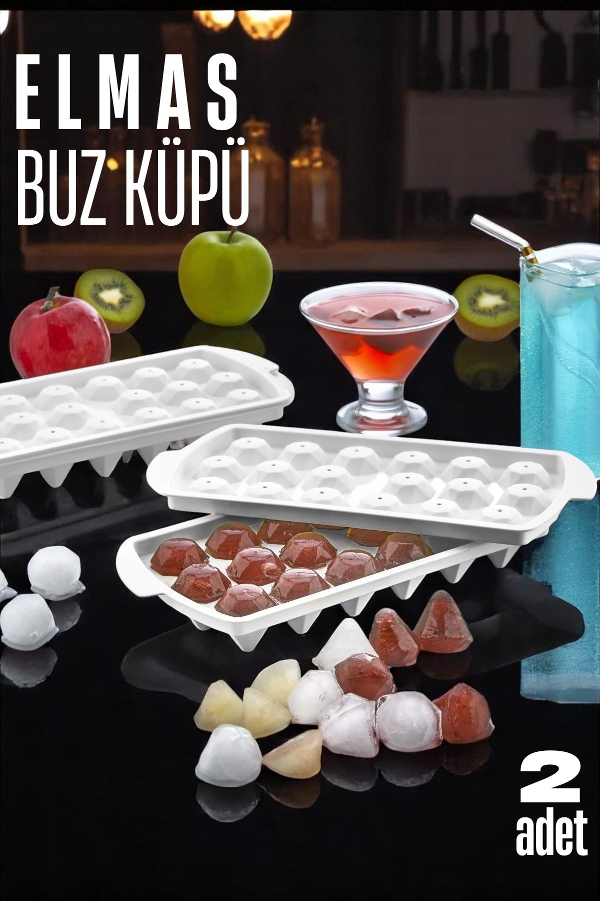 Buz Kalıbı ELMAS İçecek Buz Kalıbı - Mutfak Buz Kalıbı Kolay Çıkarılır Buz Kalıbı 2 ADET 721629