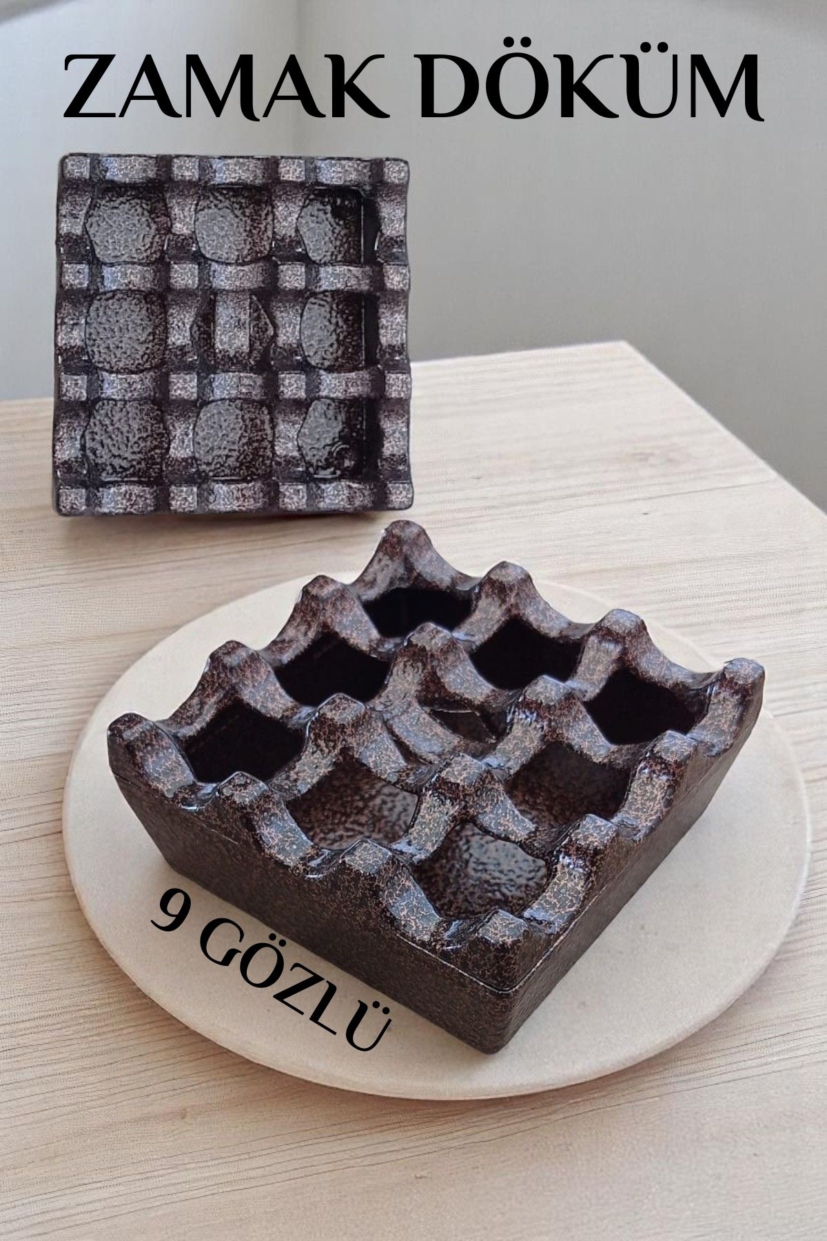 Kapaklı Zamak Döküm Kare Küllük Metal Kül Tablası - Kafe Küllüğü KAHVE 721607