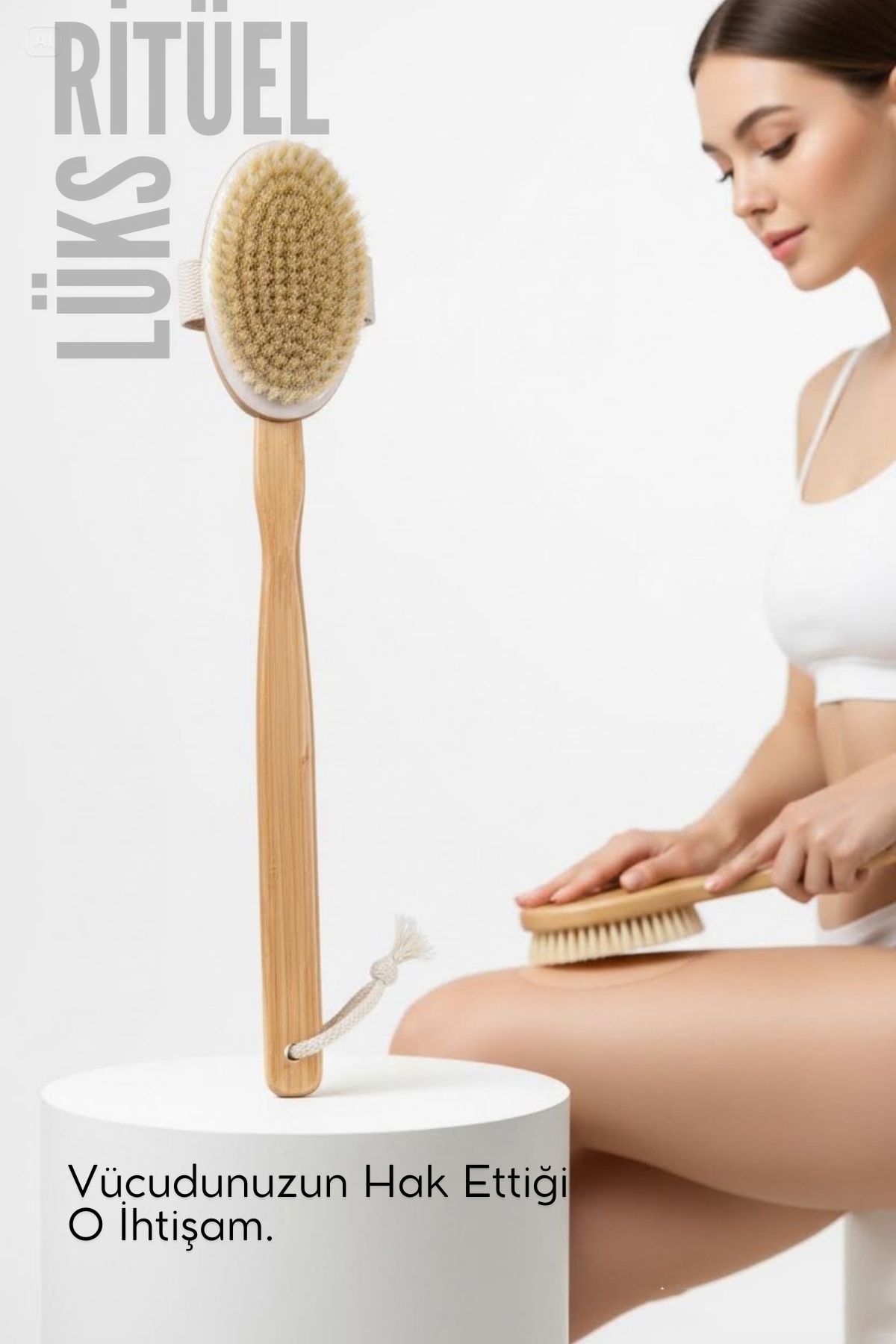 Uzun Saplı Doğal At Kılı Selülit Karşıtı Vücut Fırçası Peeling Masaj Aleti Selülit Fırçası 714799