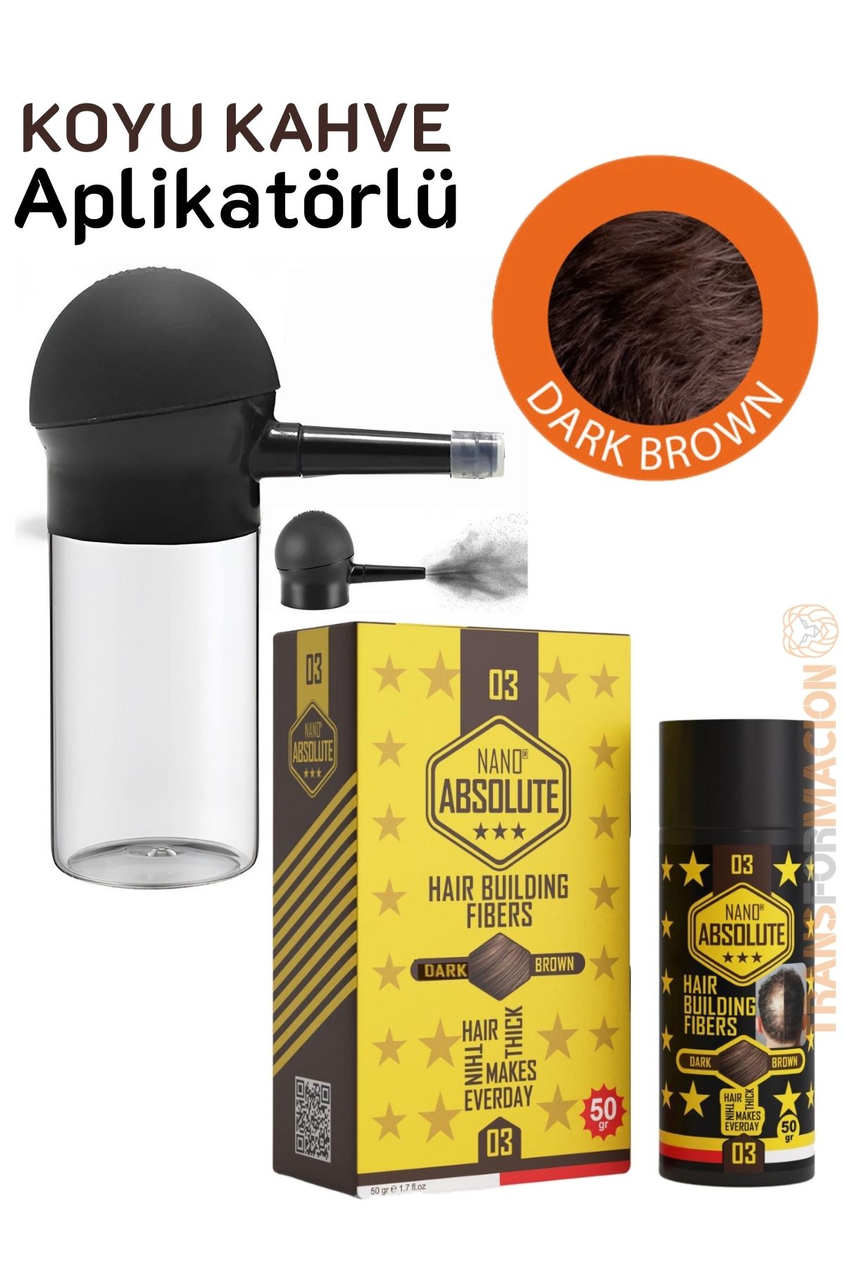 Aplikatörlü Saç Dolgunlaştırıcı Fiber Topik Toz KOYU TON KAHVERENGİ 721501