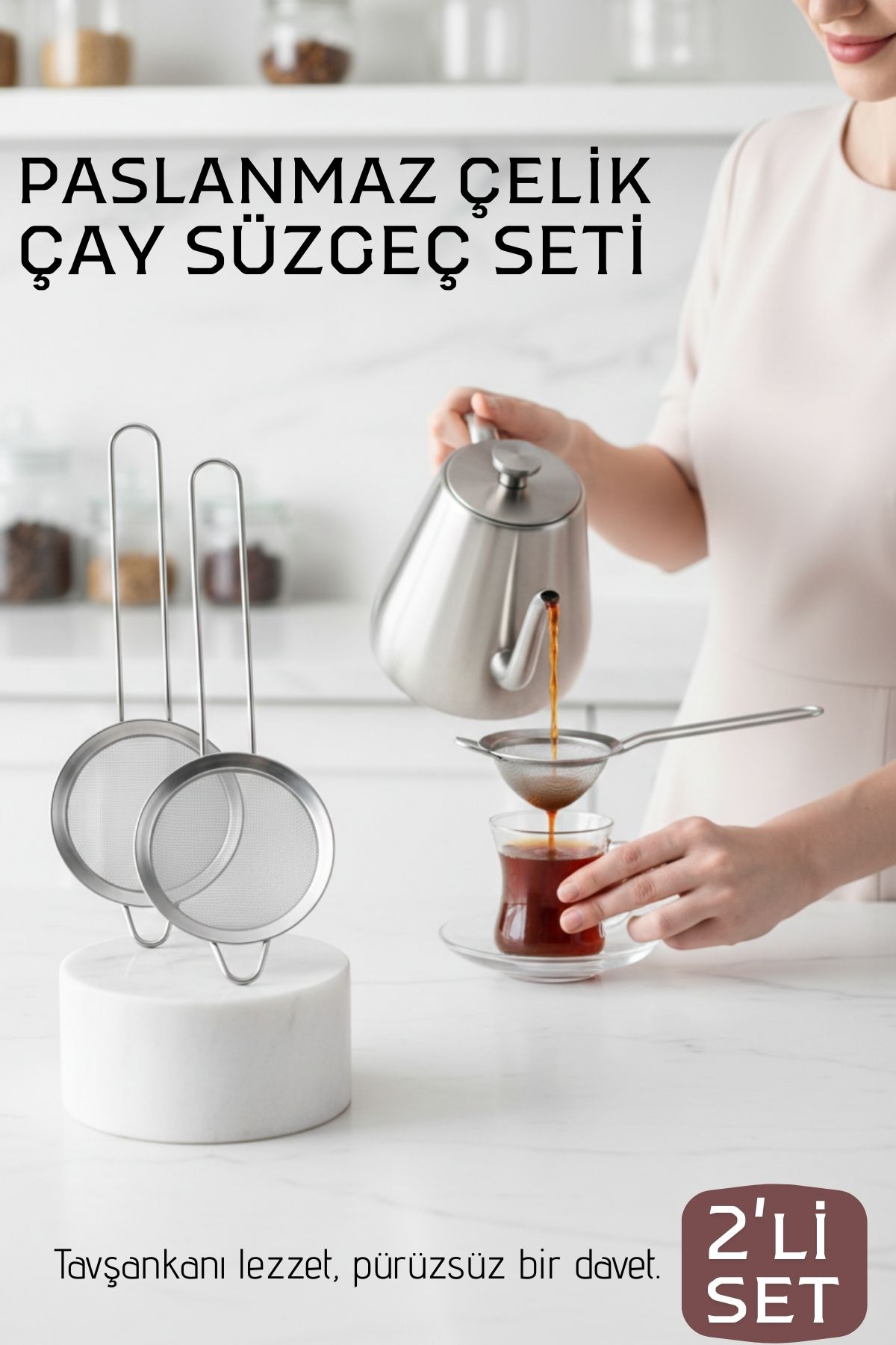 Klasik Çay Süzgeci 304 Paslanmaz Çelik 2 ADET 721306