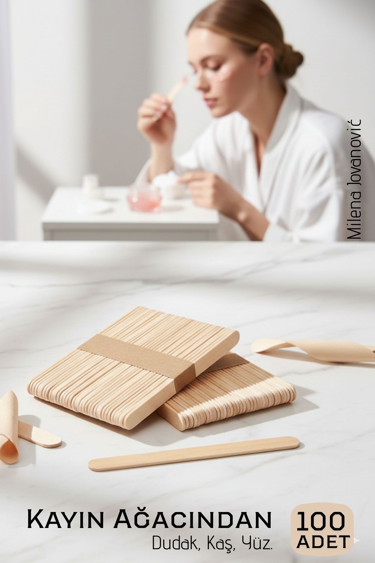 Ahşap Yüz ve Kaş Ağda Spatulası 100 Adet - Ultra Pürüzsüz Profesyonel Makyaj ve Maske Çubuğu 719424