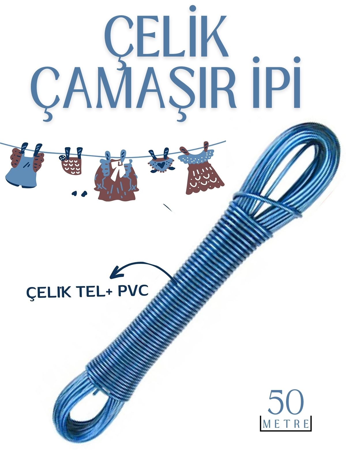 50 mt Çelik Çamaşır İpi Pvc Kaplı Dayanıklı Çamaşır İpi  Balkon Çamaşır İpi 718621