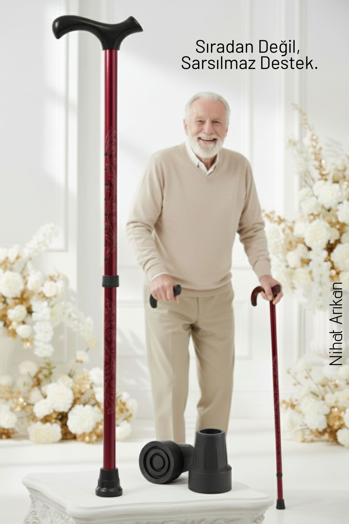 Yükseklik Ayarlanabilir BORDO Metal Baston - 7 Kademe Ayarlı Ergonomik Denge Desteği + 2 Yedek Uç 717094