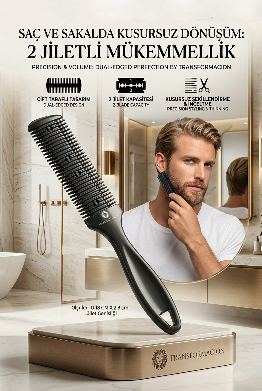2 Jiletli Kırık Saç Sakal Düzletme İnceltme Tarağı 716861