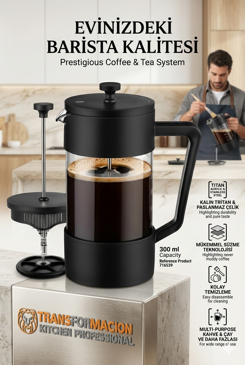 300ml Tortusuz French Press - Çift Filtreli Kahve Demleme Sanatı  716539