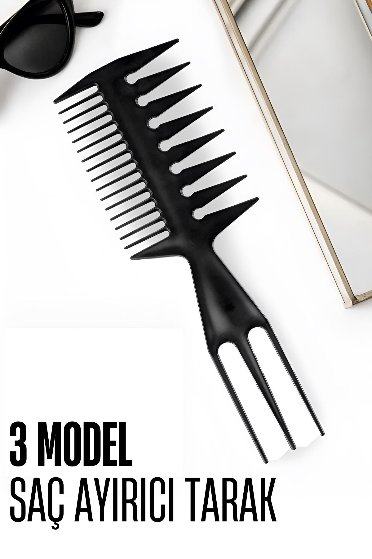 3 Modelli Geniş Dişli Saç Şekillendirme Tarağı - Saç Ayırıcı Tarak Stil ve Wax Tarağı 716458