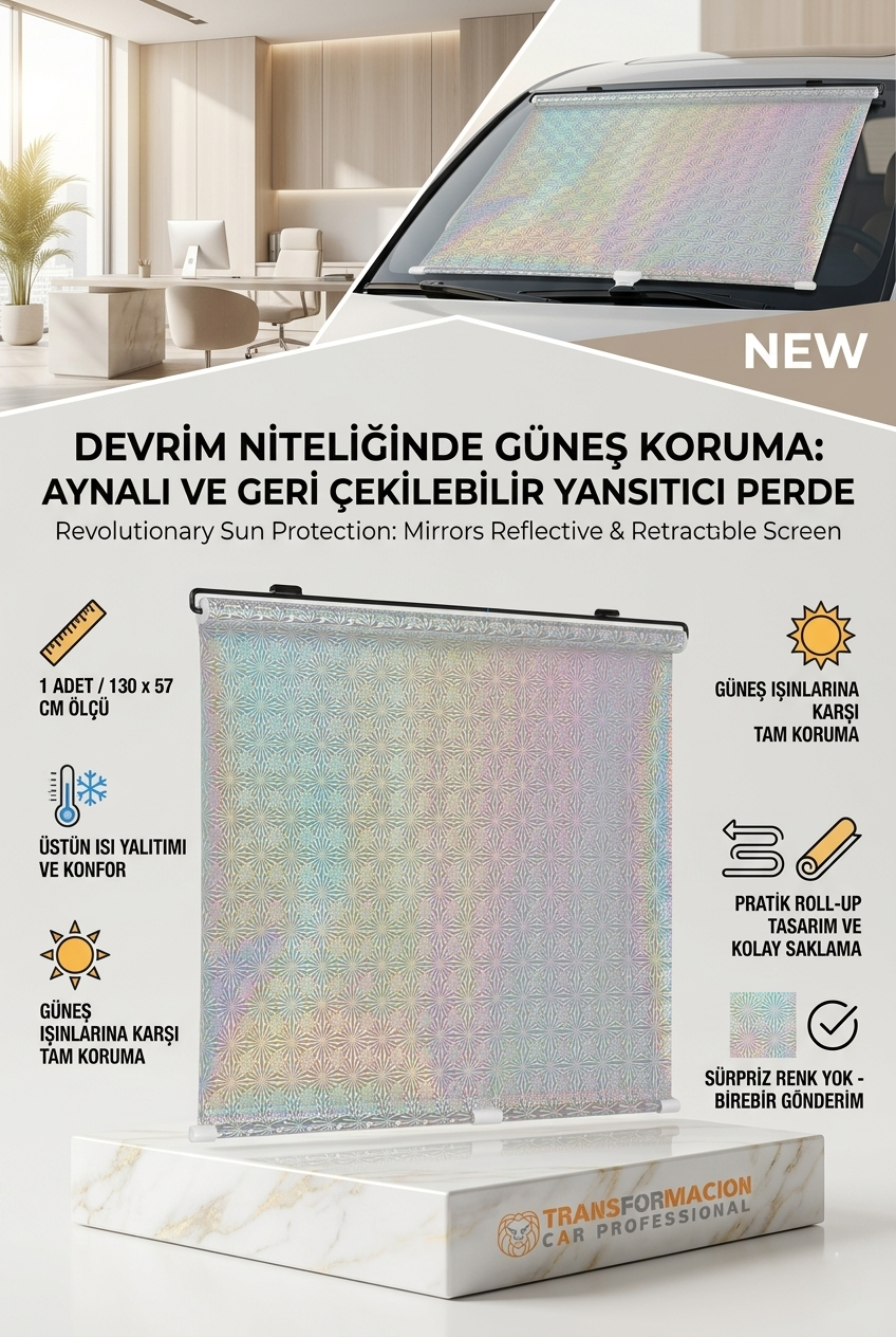 Aynalı Yansıtıcılı Açılır Kapanır Ön Cam Perdesi 425845