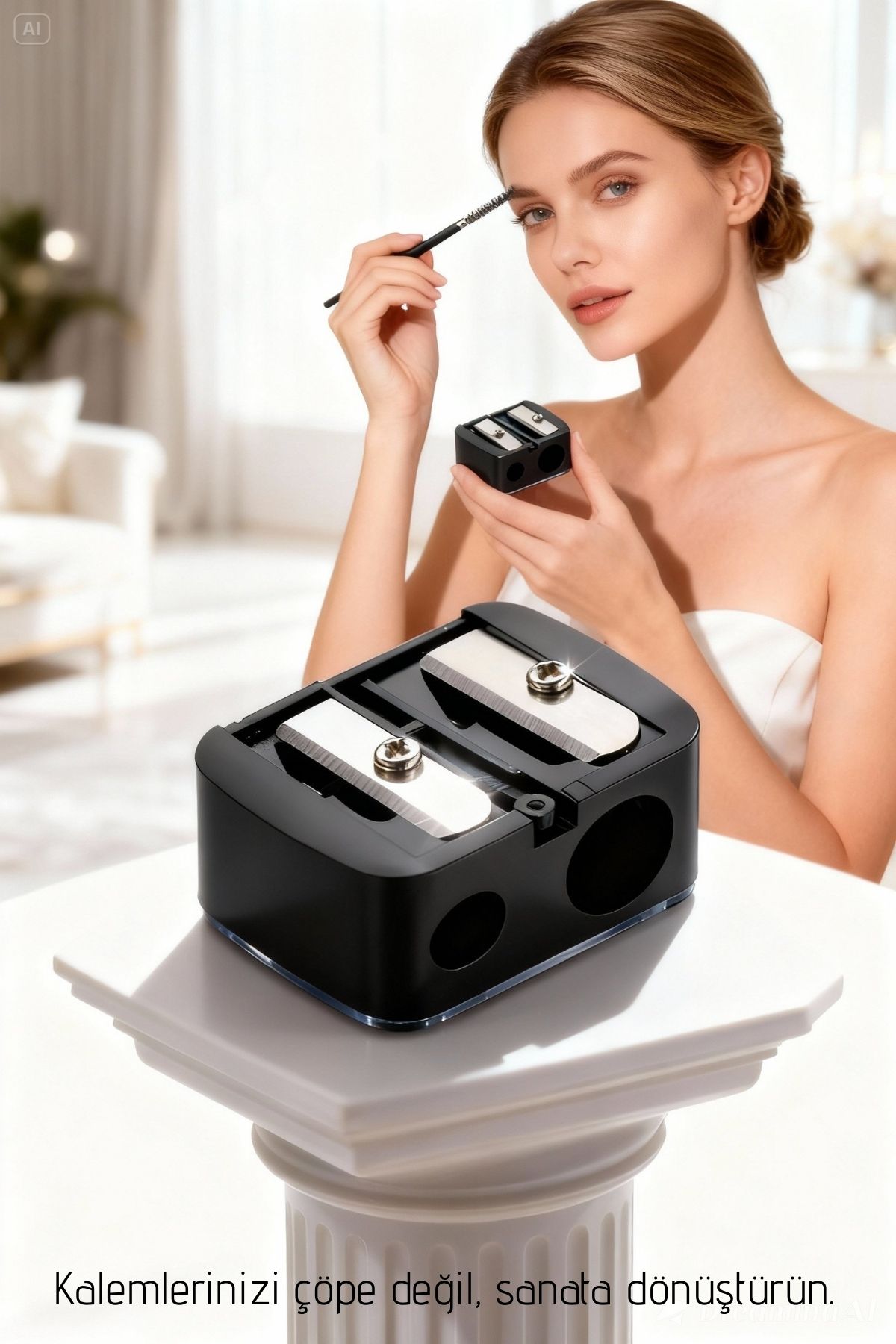 Profesyonel Çift Bıçaklı Makyaj Kalemi Açacağı - Alman Çeliği Keskinliği & Şeffaf Hazneli  715688