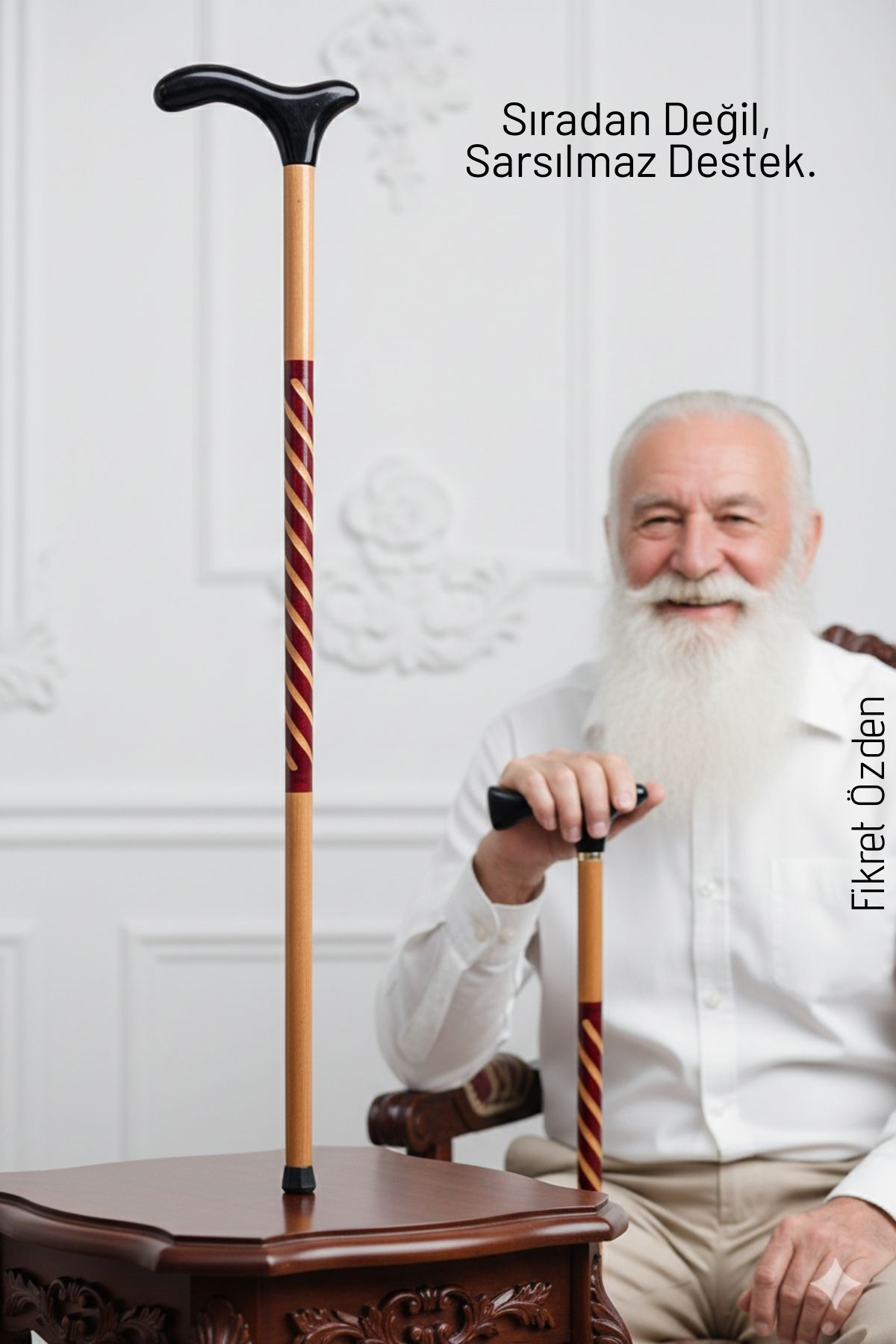 El İşçiliği Ahşap Baston - 93 cm Özel İşlemeli, Ergonomik Derbi Başlıklı Şık ve Dayanıklı Yürüme Desteği 714476