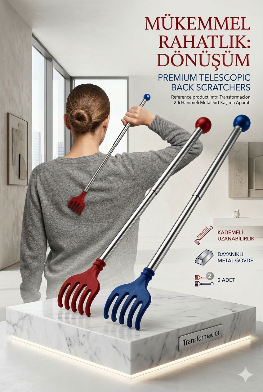 Hanımeli Metal Teleskopik Paslanmaz Çelik Sırt Kaşıyıcı (2'li Lüks Set) 714307