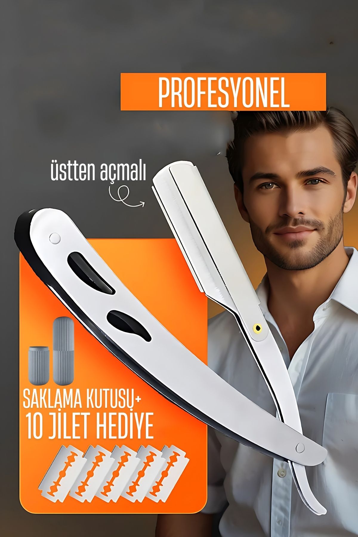 Berber Usturası - 10 Jiletli Üstten Açmalı Amerikan Tip Berber Tıraş Usturası 713837