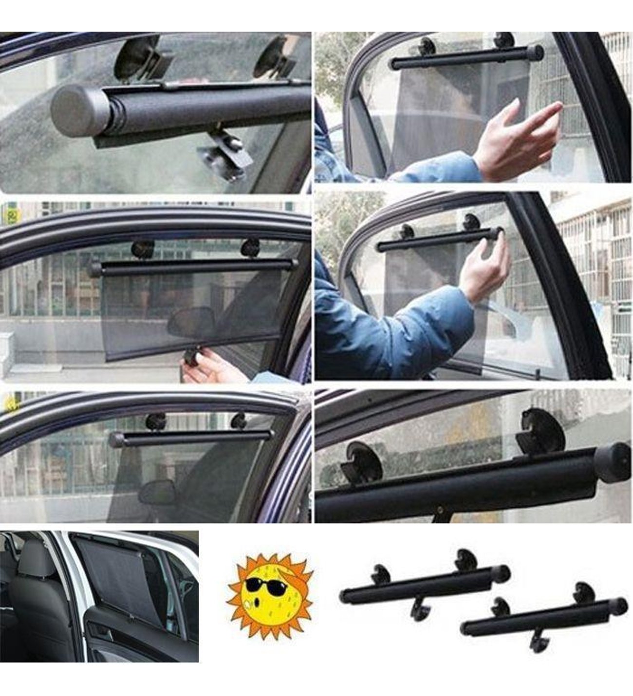 Otomatik Toplanır Araç Perdesi 2'li Set | 36x45 cm Vantuzlu Yan Cam Güneşliği 723080