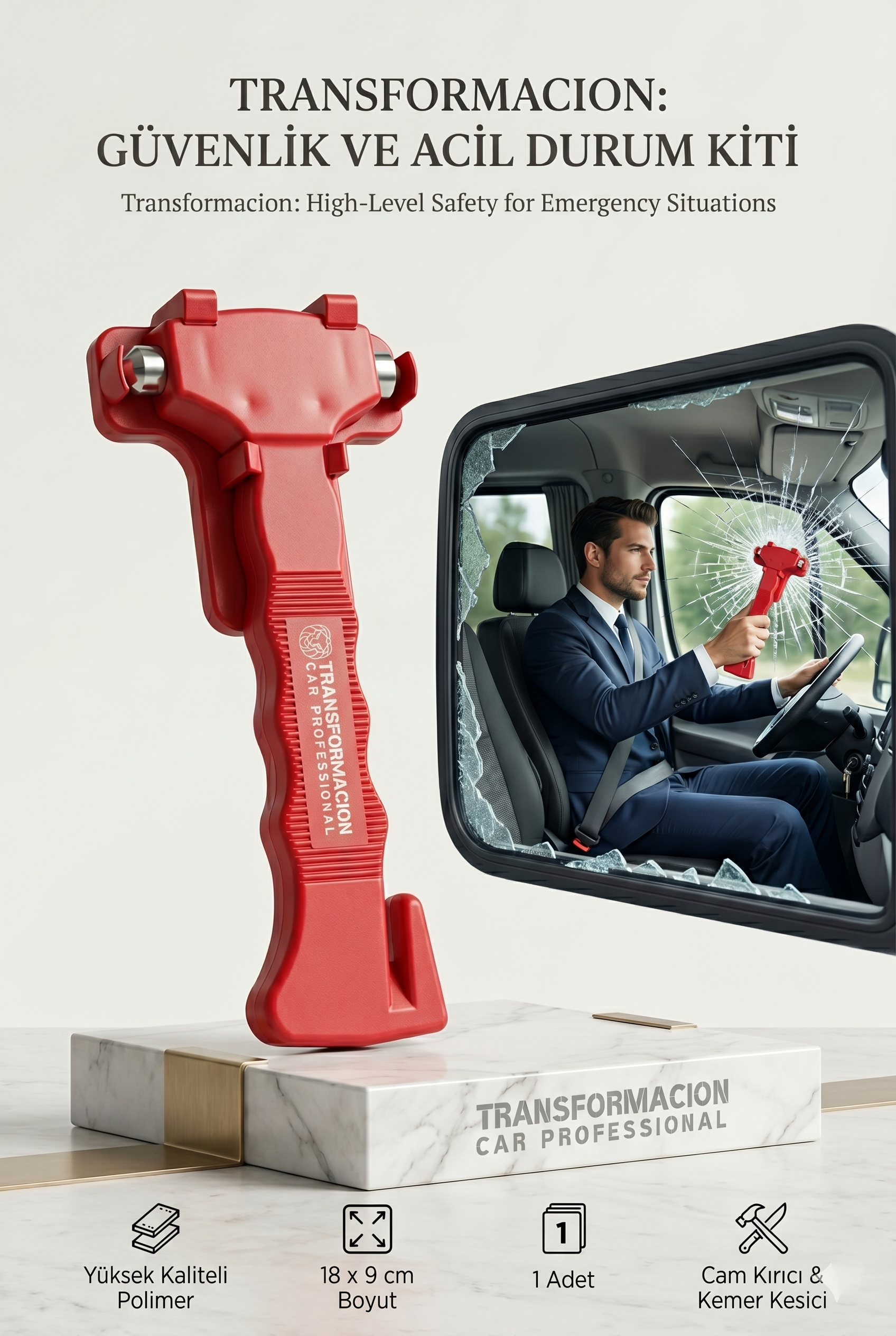 Acil Durum Çekici | 2'si 1 Arada Cam Kırıcı ve Emniyet Kemeri Kesici 723081