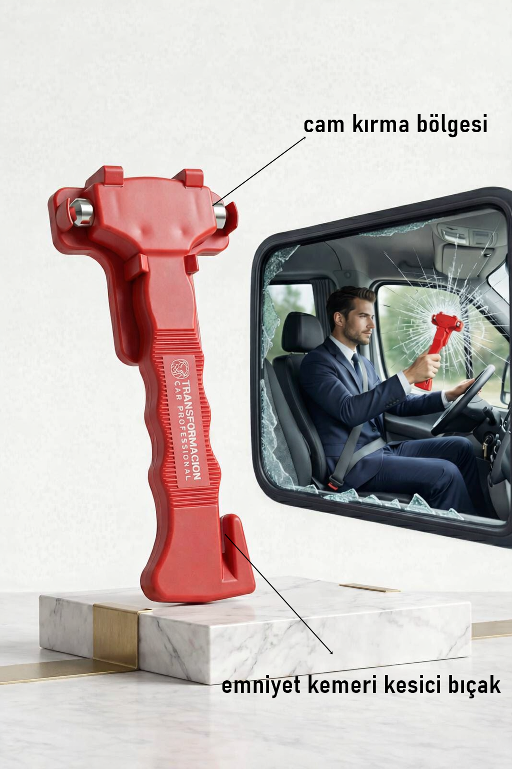 Acil Durum Çekici | 2'si 1 Arada Cam Kırıcı ve Emniyet Kemeri Kesici 723081