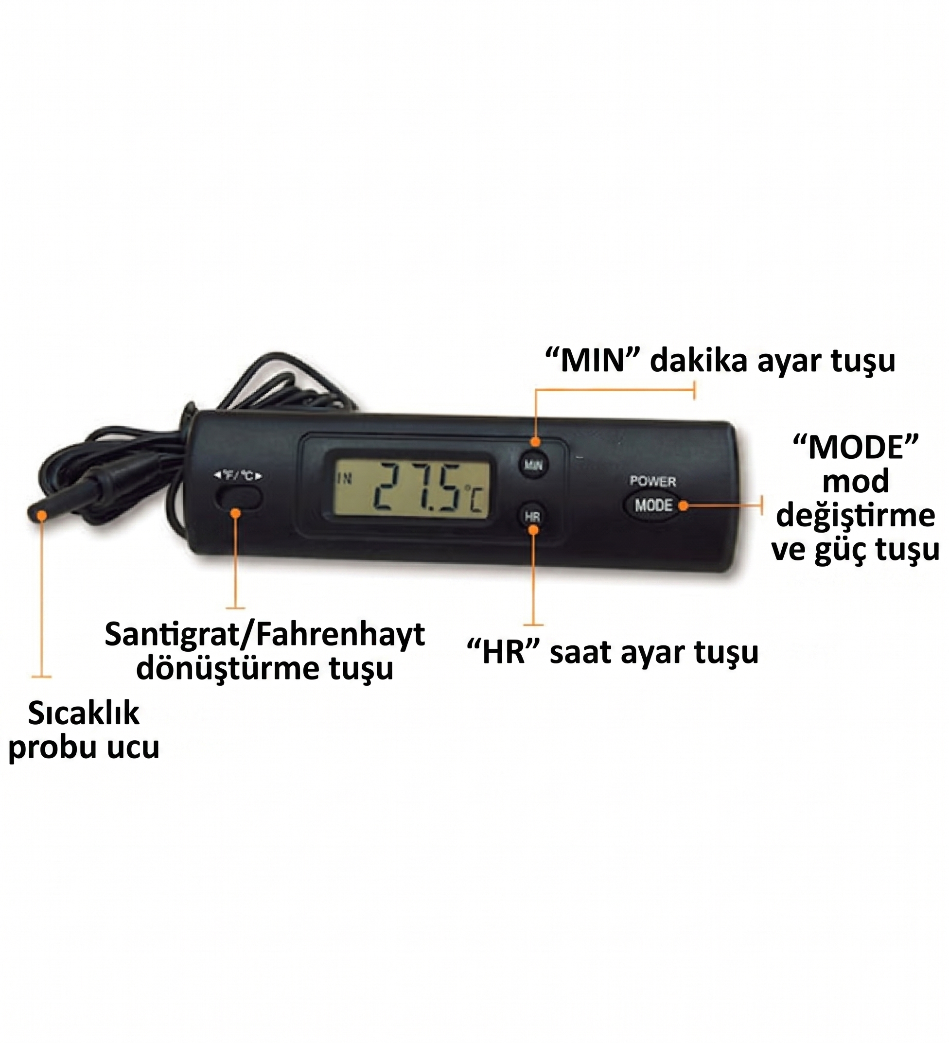  Dijital Prob Termometre - Akvaryum, Buzdolabı ve Oto Isı Ölçer 723082