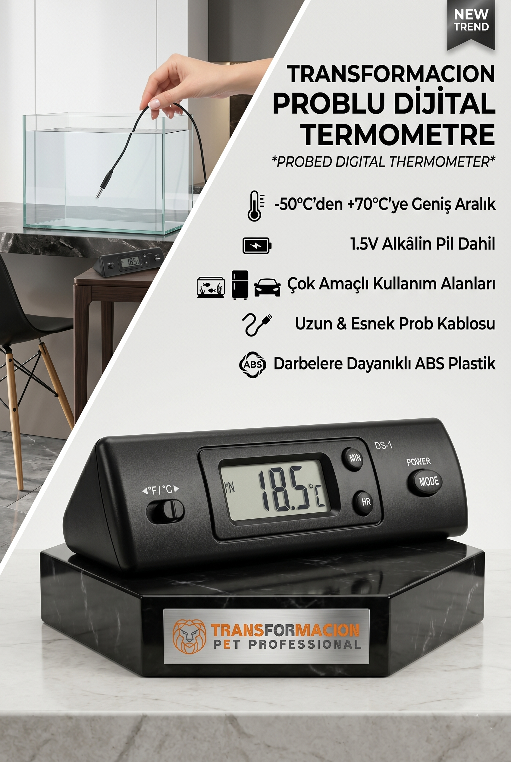  Dijital Prob Termometre - Akvaryum, Buzdolabı ve Oto Isı Ölçer 723082