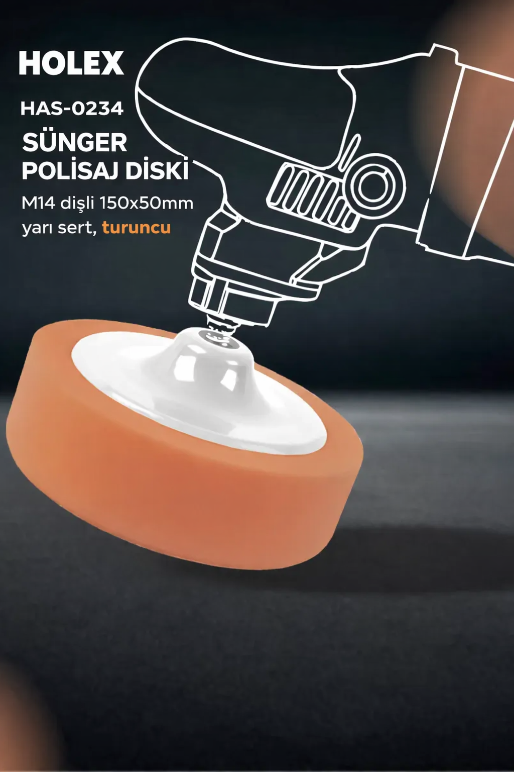 Turuncu Polisaj Süngeri 150mm - Orta Sert Çizik Alıcı Pasta Pedi 723112