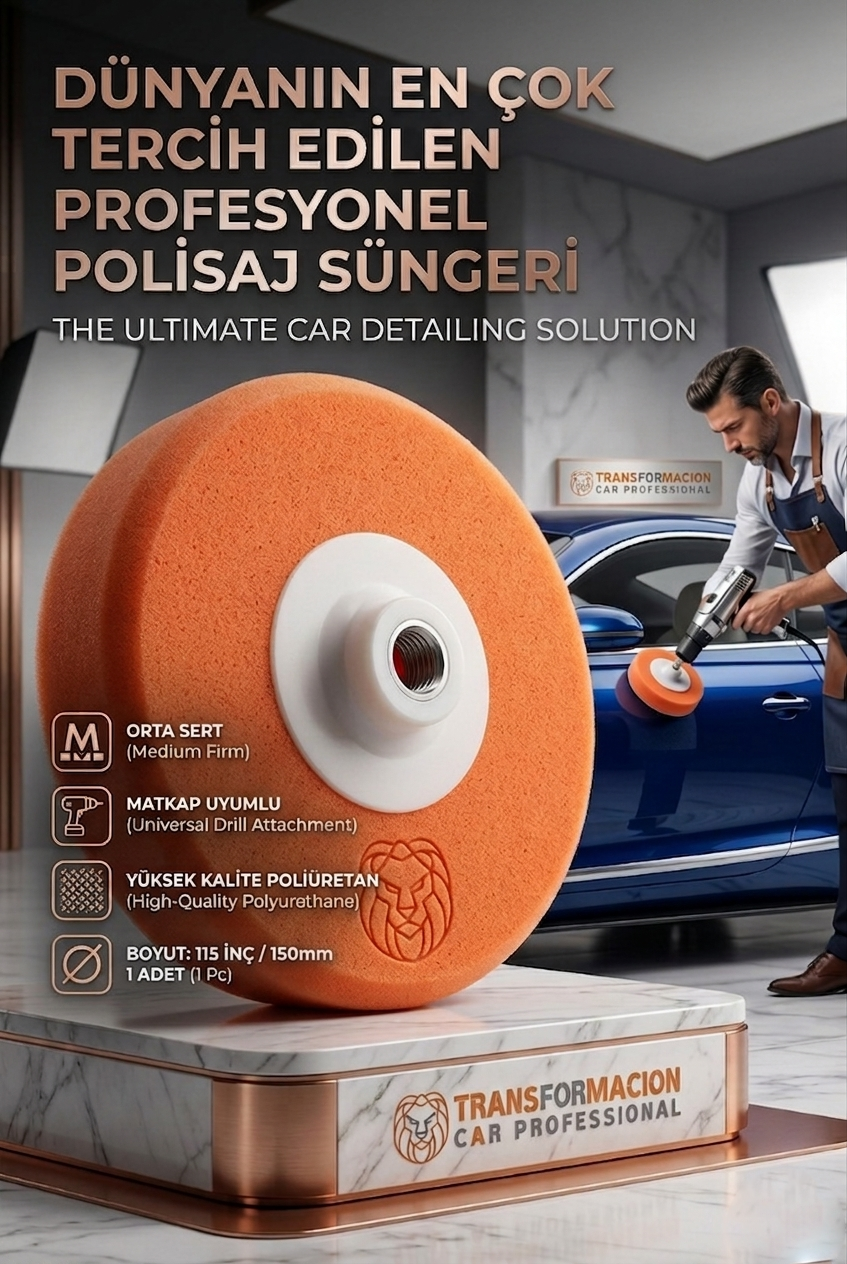 Turuncu Polisaj Süngeri 150mm - Orta Sert Çizik Alıcı Pasta Pedi 723112